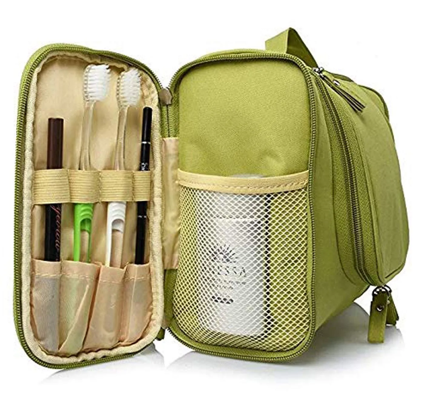 Kuber Industries Canvas Toiletry Kit Bag for Women and Men for Travel, Shaving kit Bag for Men, Travel Pouches for Women for Cosmetics and Makeup (Green) -CTKTC038999