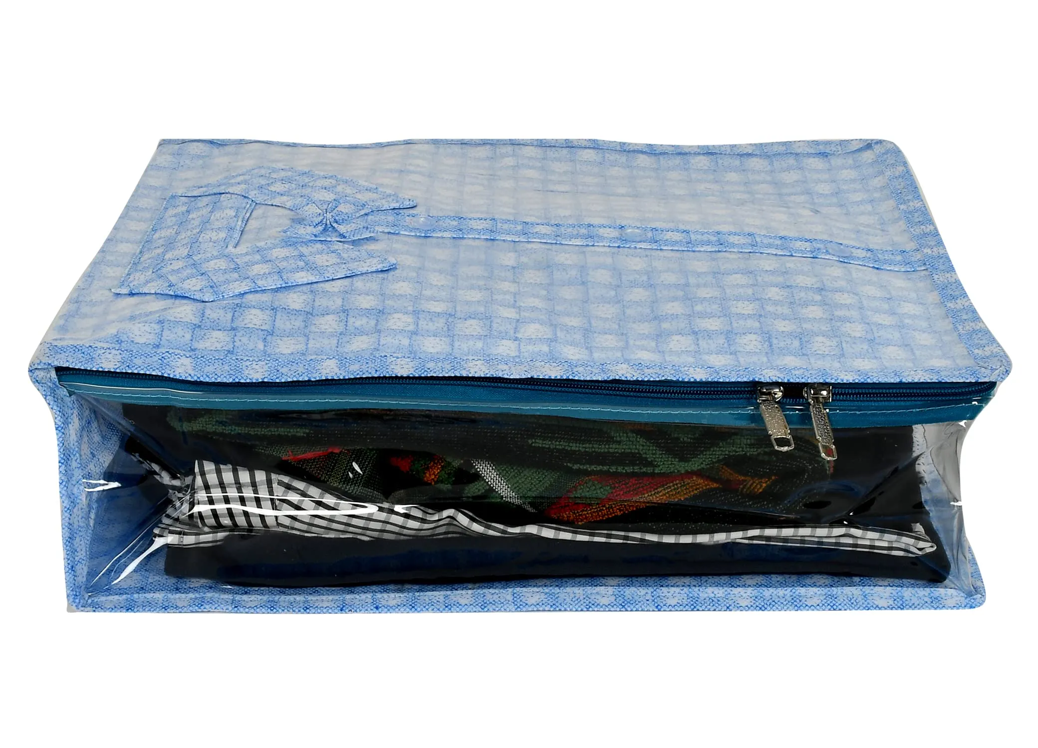 Kuber Industries Check Design Laminated PVC Transaparent Shirt Cover Bag (Blue)-HS_38_KUBMART21285