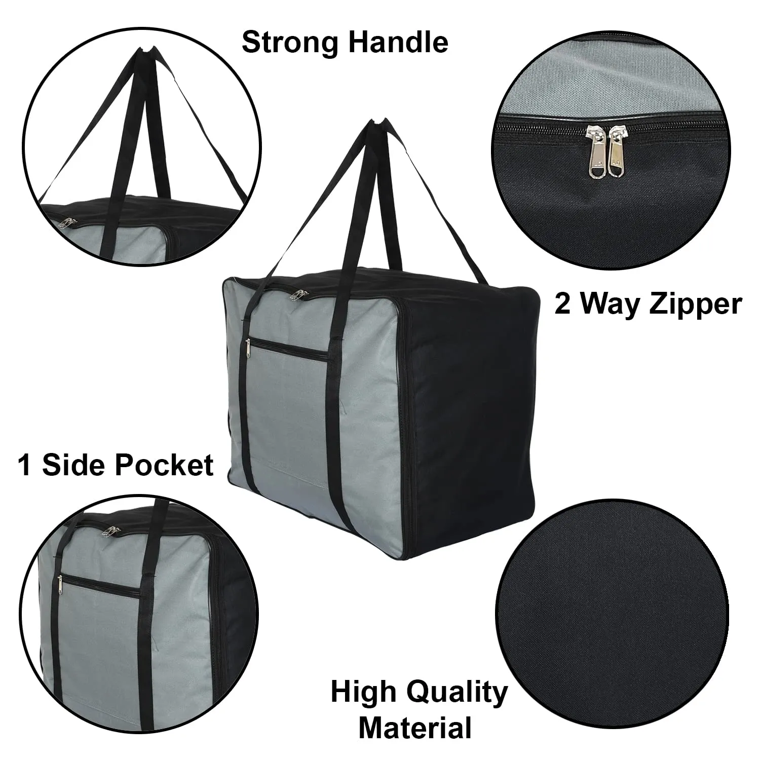 Kuber Industries Moisture Proof Wardrobe Organizer Storage Bag For Clothes With Zipper Closure and Handle- Pack of 2 (Grey & Black)-HS43KUBMART26663