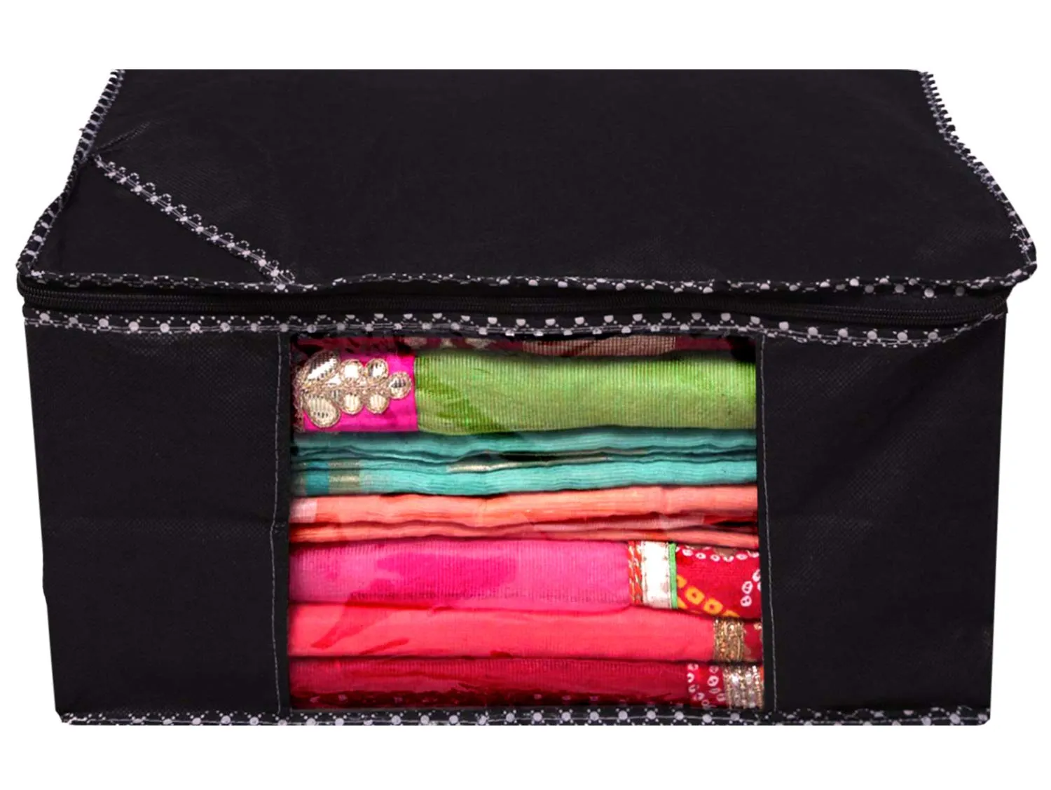 Kuber Industries Non Woven 6 Pieces Saree Cover and 6 Pieces Underbed Storage Bag, Cloth Organizer for Storage, Blanket Cover Combo Set (Black) - CTKTC038474