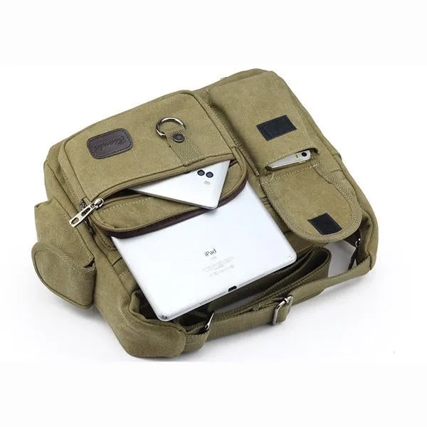 Large Capacity Men Casual Canvas Shoulder Messenger Bag Travel Crossbody