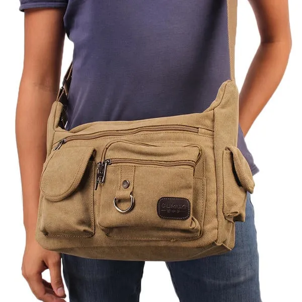 Large Capacity Men Casual Canvas Shoulder Messenger Bag Travel Crossbody