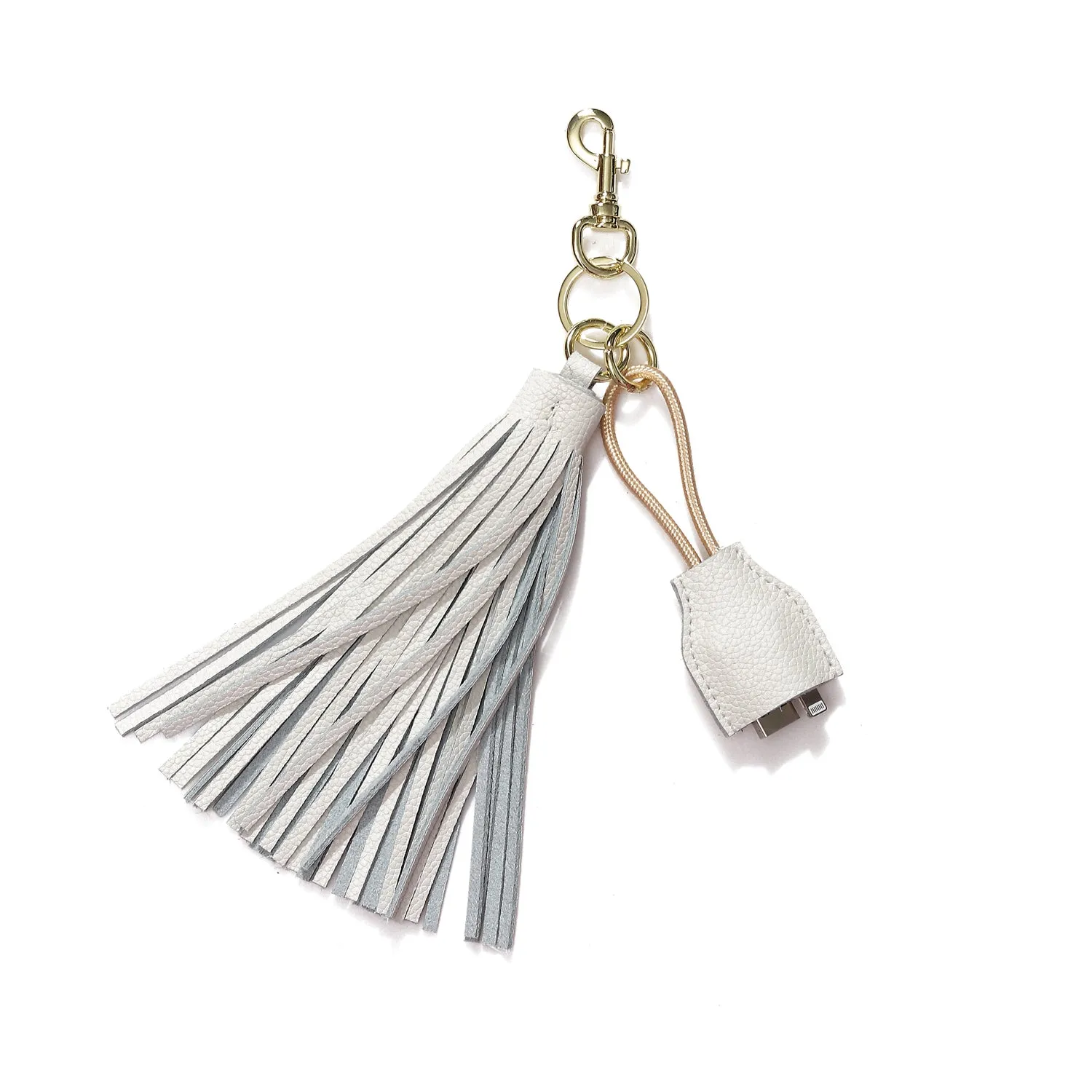 Leather Tassel Keychain with USB charging cable