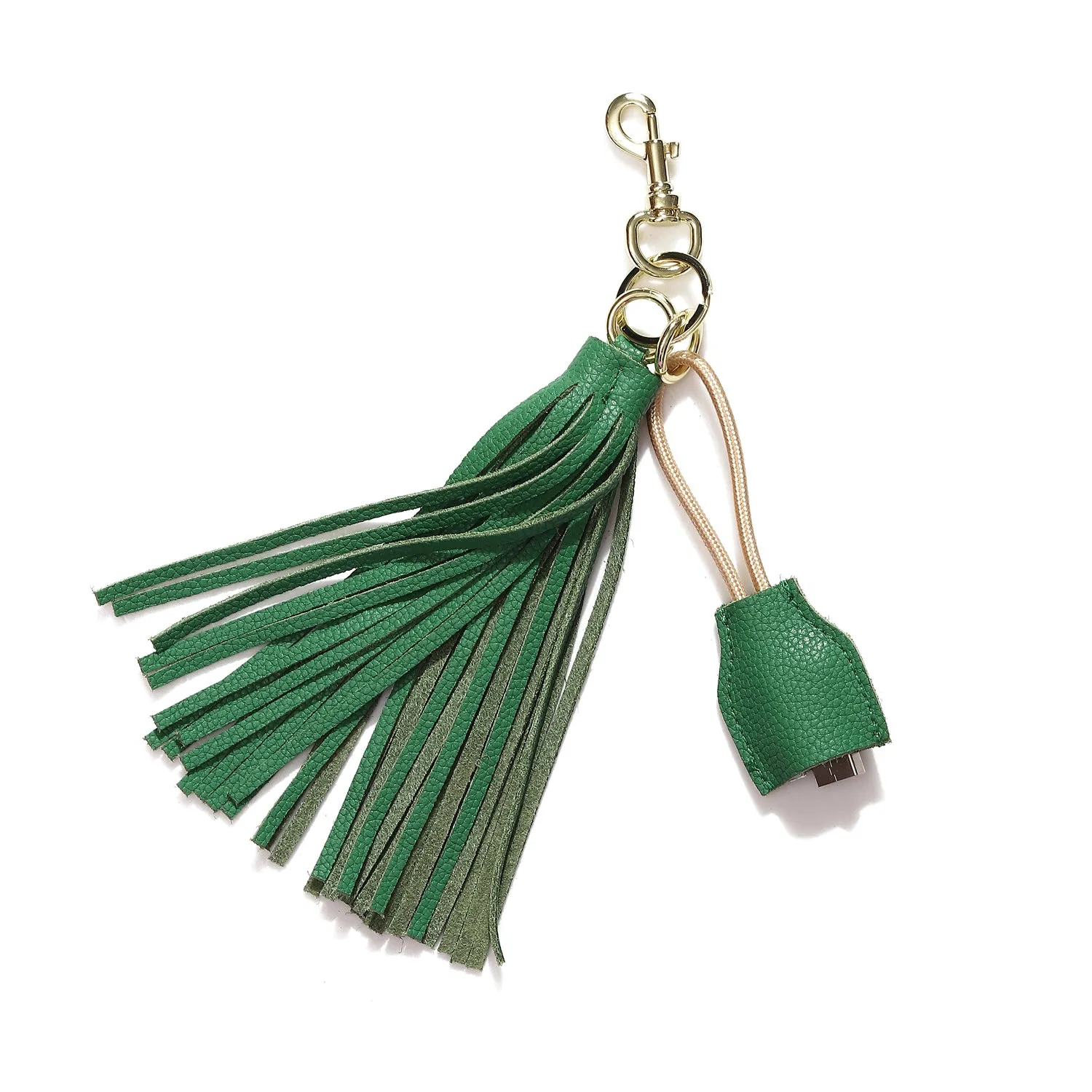 Leather Tassel Keychain with USB charging cable