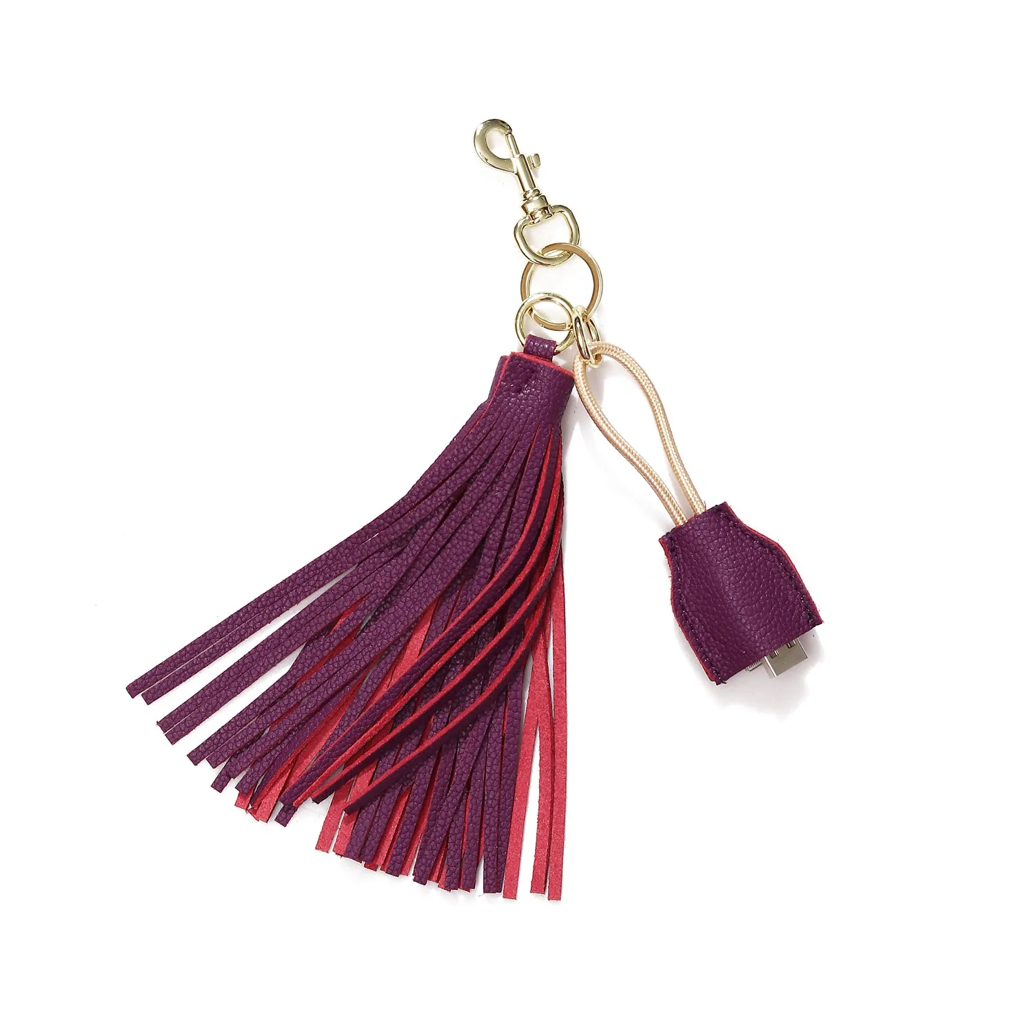 Leather Tassel Keychain with USB charging cable