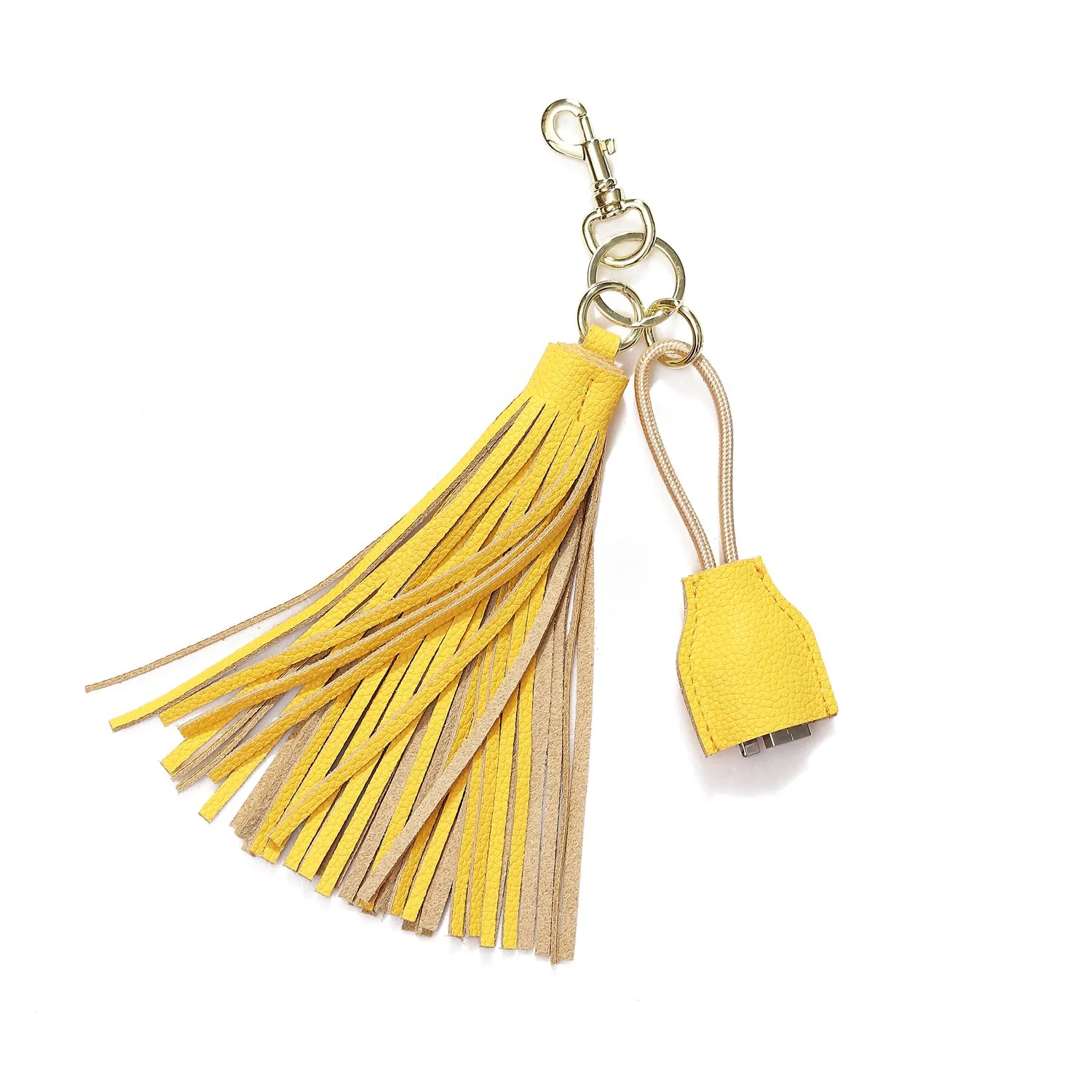 Leather Tassel Keychain with USB charging cable