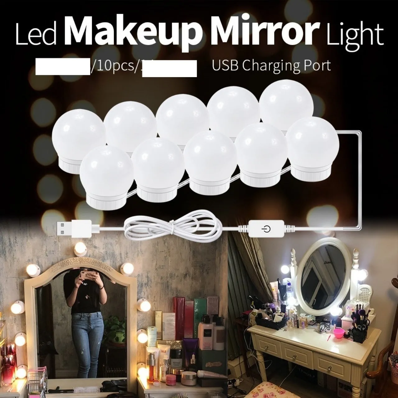 LED Mirror Light Bulb Set USB Powered Makeup Mirrors