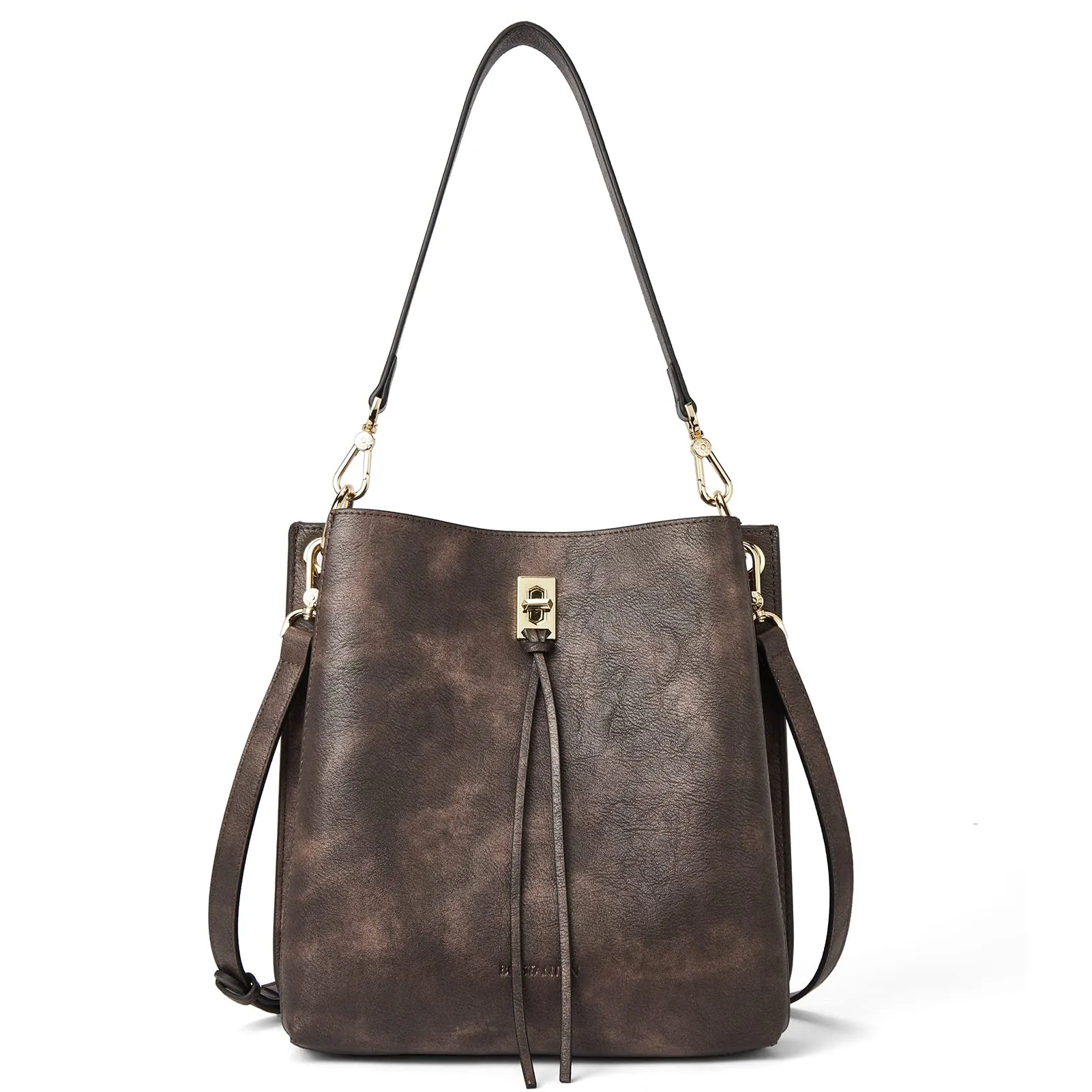 Lotty Tasseled Grained Leather Medium Bucket Bag