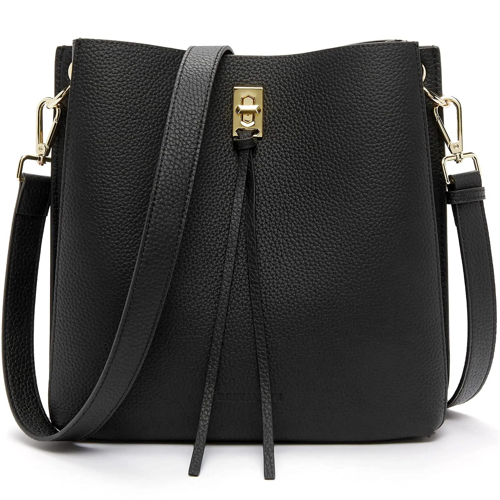 Lotty Tasseled Grained Leather Medium Bucket Bag