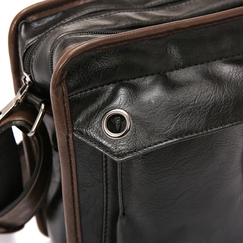 Men Double Layer Multi-pocket Crossbody Bags Fashion Casual Headphone Hole Design 14 Inch Laptop Bag Shoulder