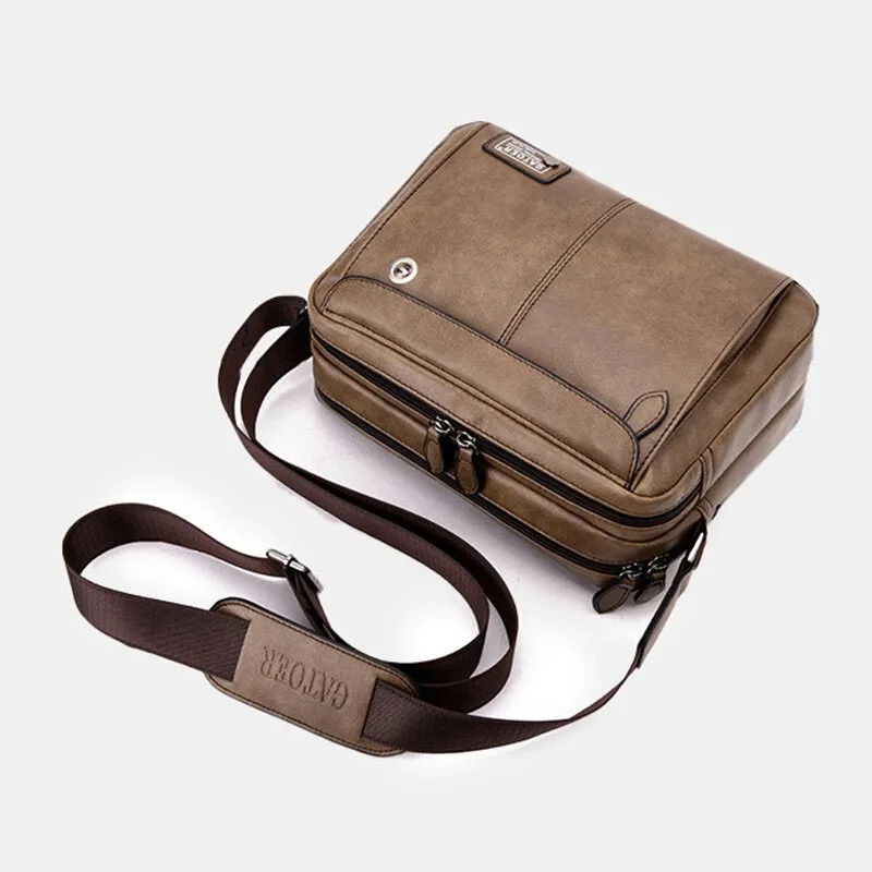 Men Retro Headphone Hole Design Waterproof Work Bag Crossbody Bags Double Zipper Pocket Multi-compartment Shoulder Teacher