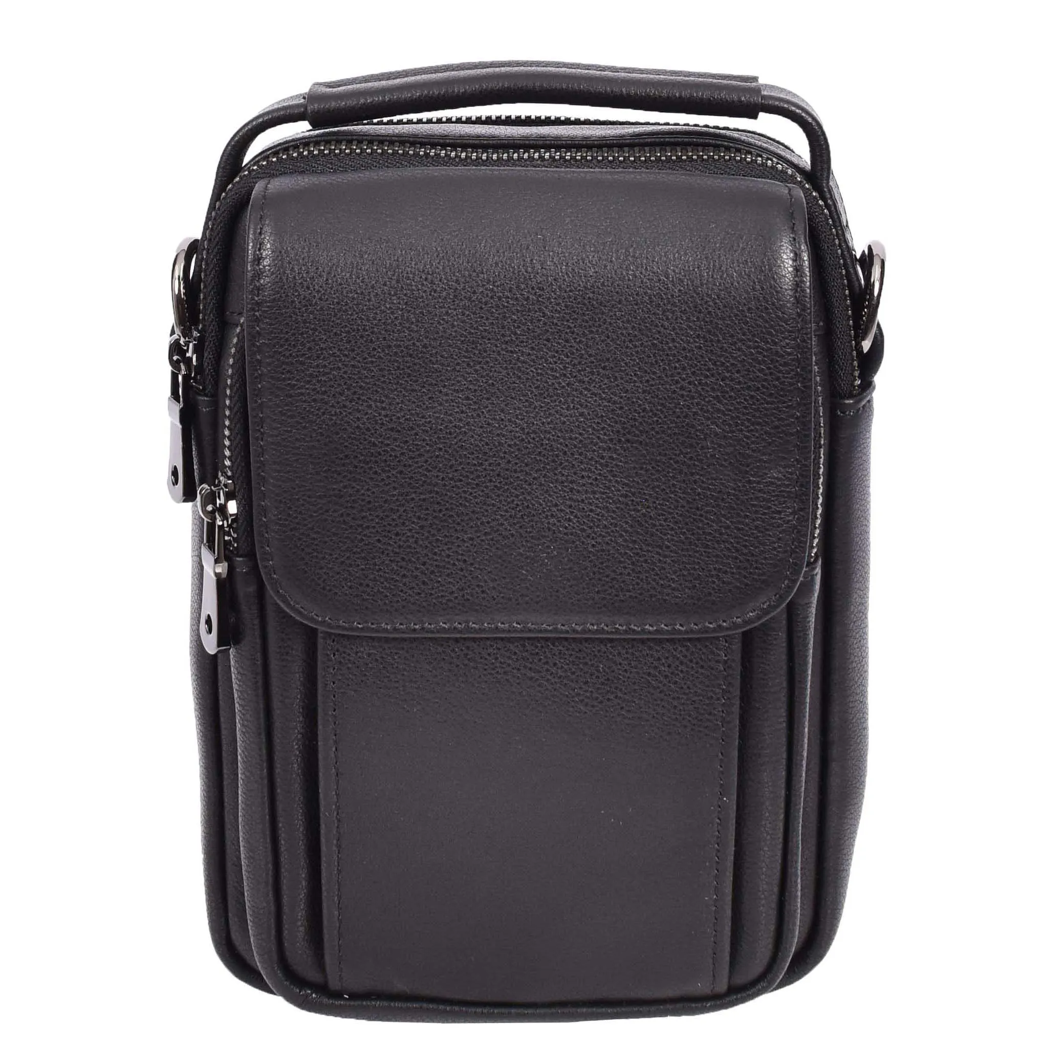 Mens Top Grain Black Leather Small Messenger Bag Multiple Pockets Casual Crossbody Organiser AD60