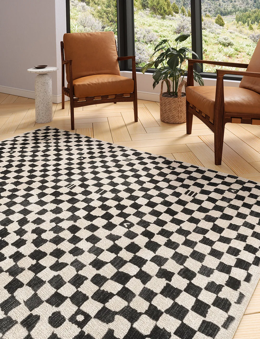 Metro Checkered Black & White Rug