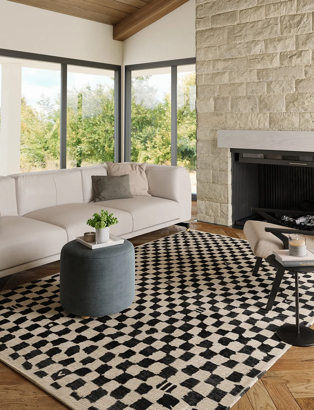 Metro Checkered Black & White Rug