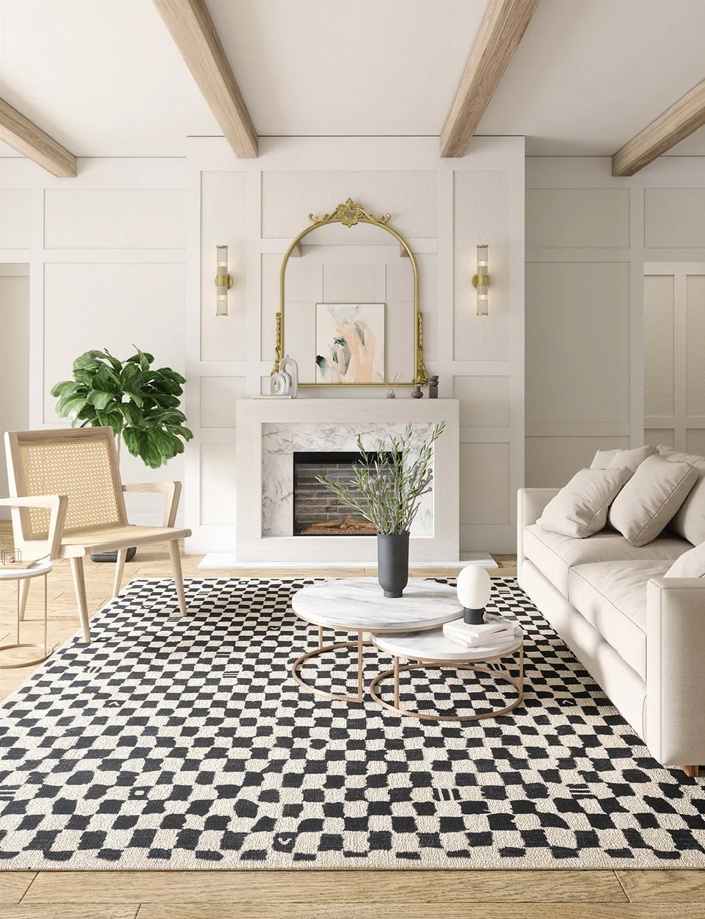 Metro Checkered Black & White Rug