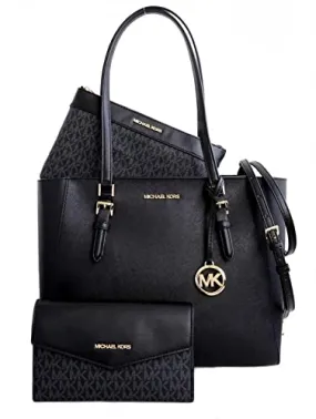 Michael Kors Charlotte Large 3-in-1 Tote Crossbody Handbag Leather (Black)