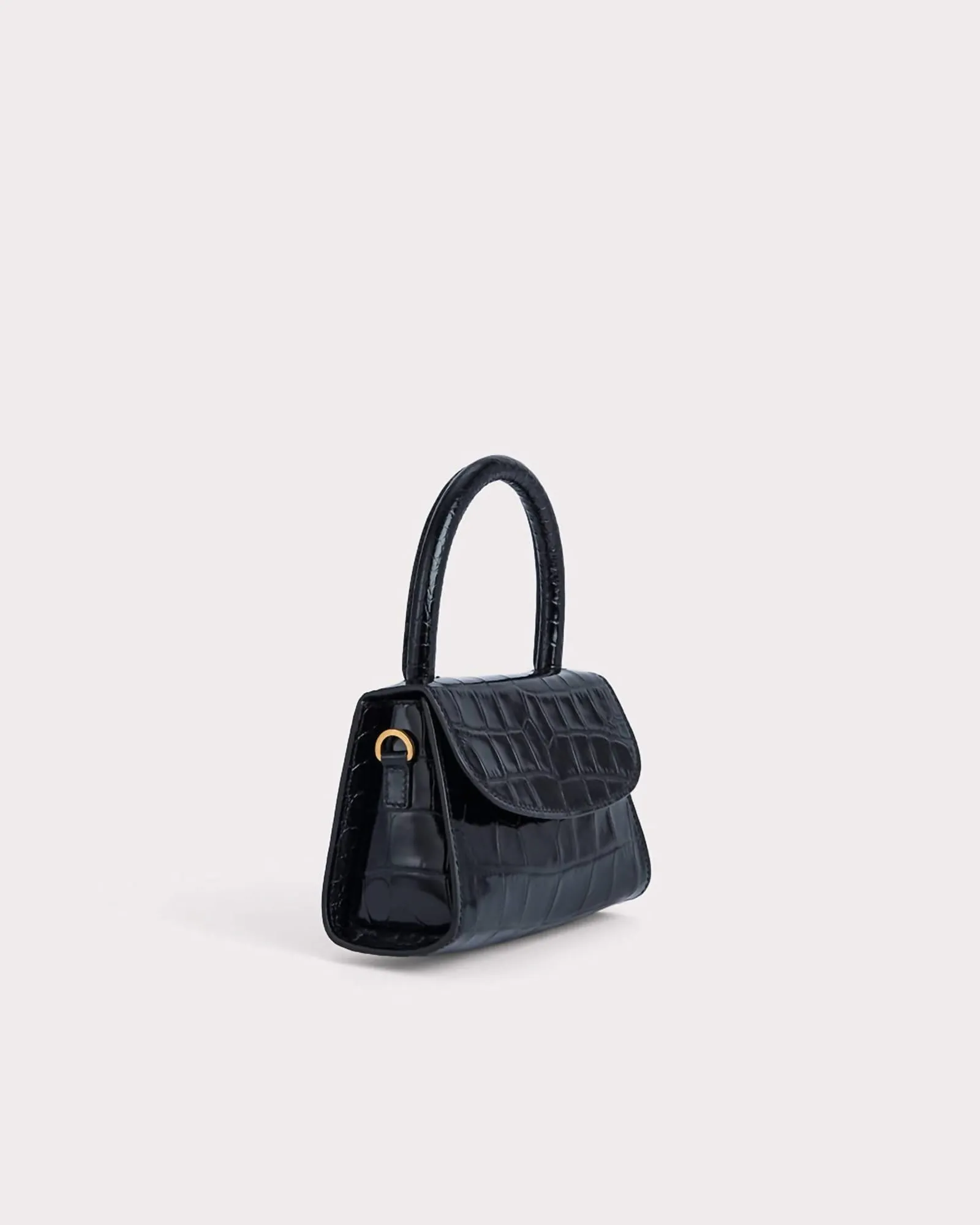 Mini Croco Embossed Handbag in Black | Black