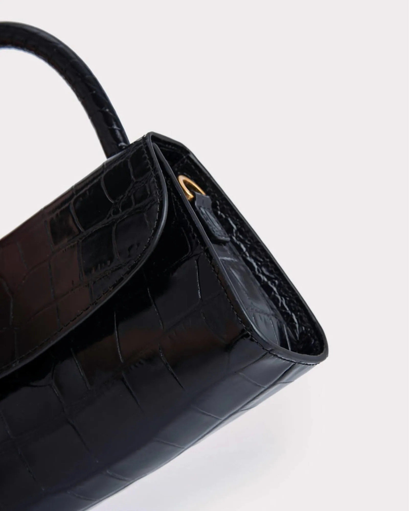 Mini Croco Embossed Handbag in Black | Black