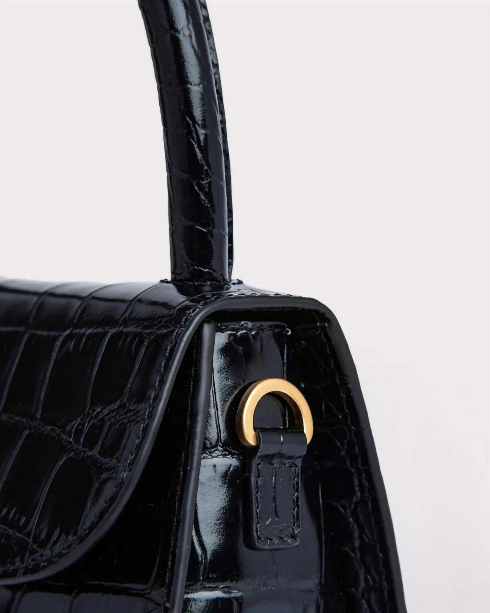 Mini Croco Embossed Handbag in Black | Black