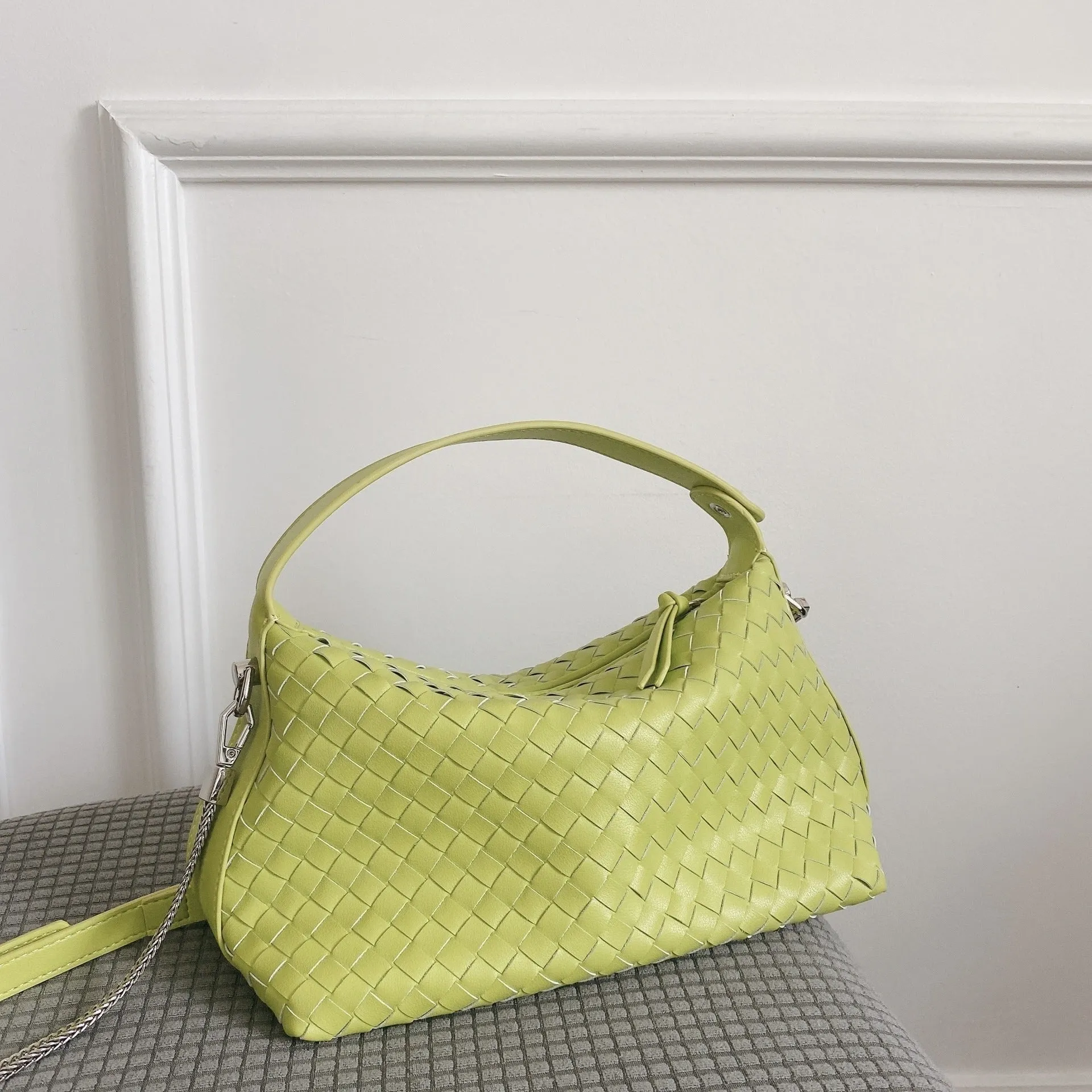 Mini Leather Woven Hobo Handle Bag