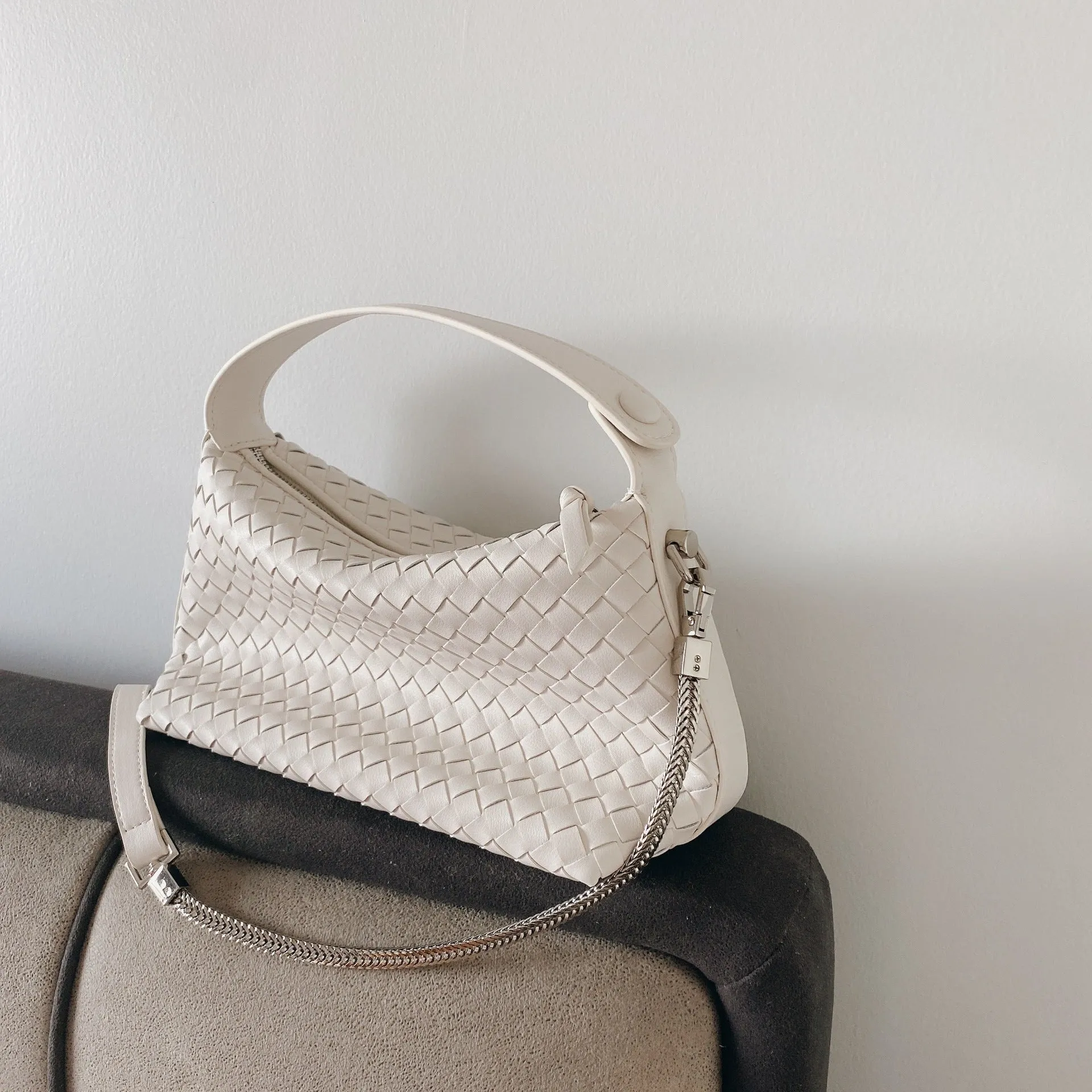 Mini Leather Woven Hobo Handle Bag