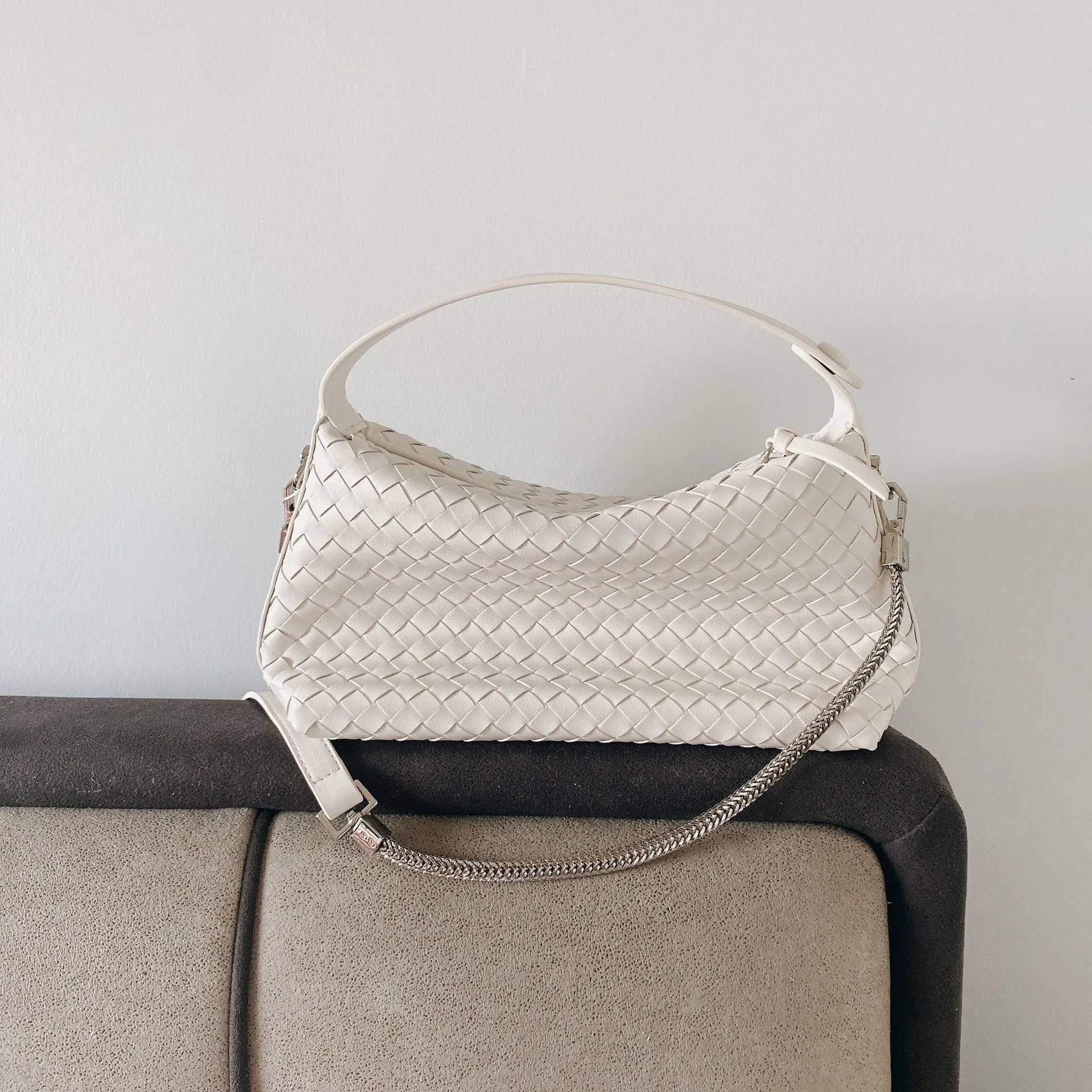 Mini Leather Woven Hobo Handle Bag