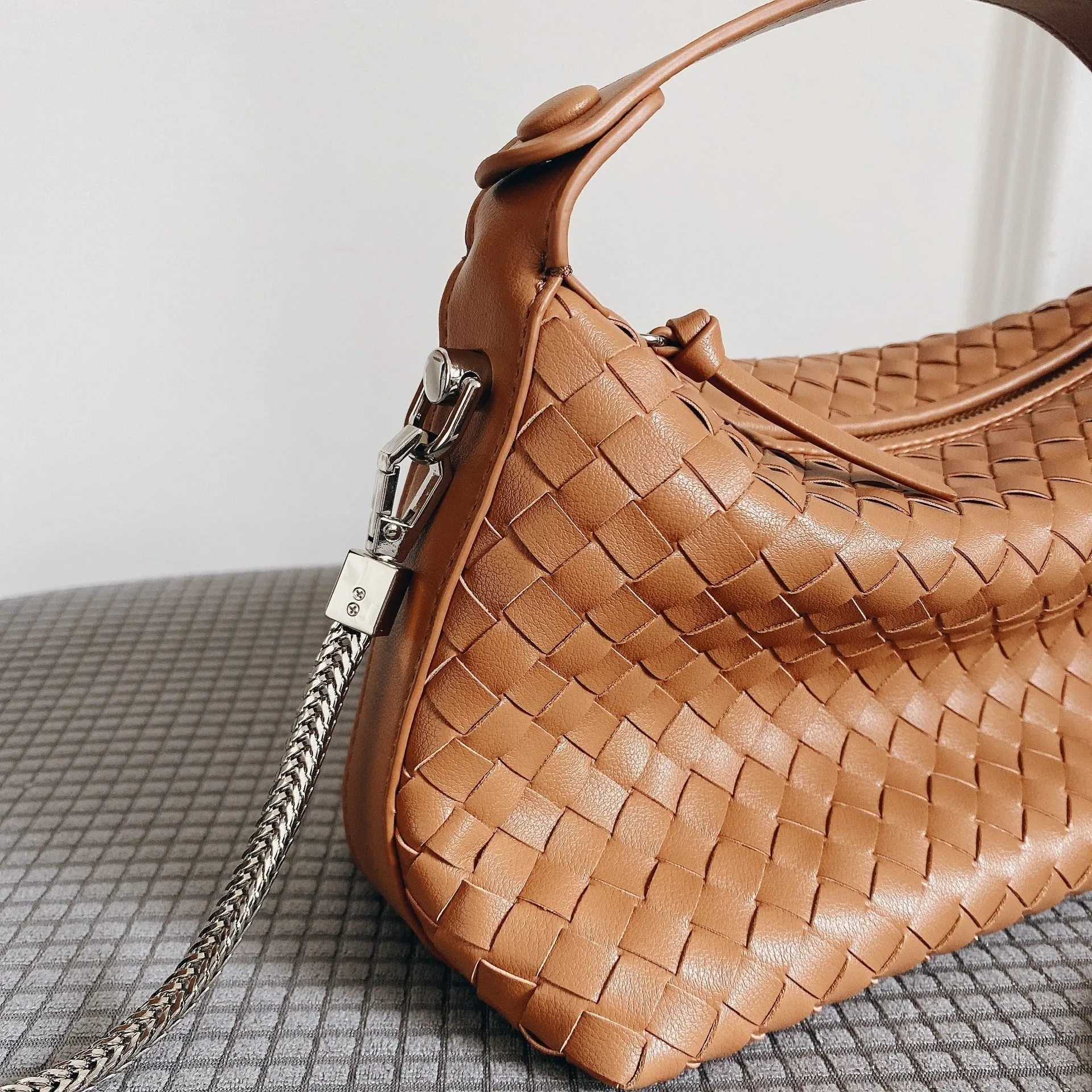 Mini Leather Woven Hobo Handle Bag