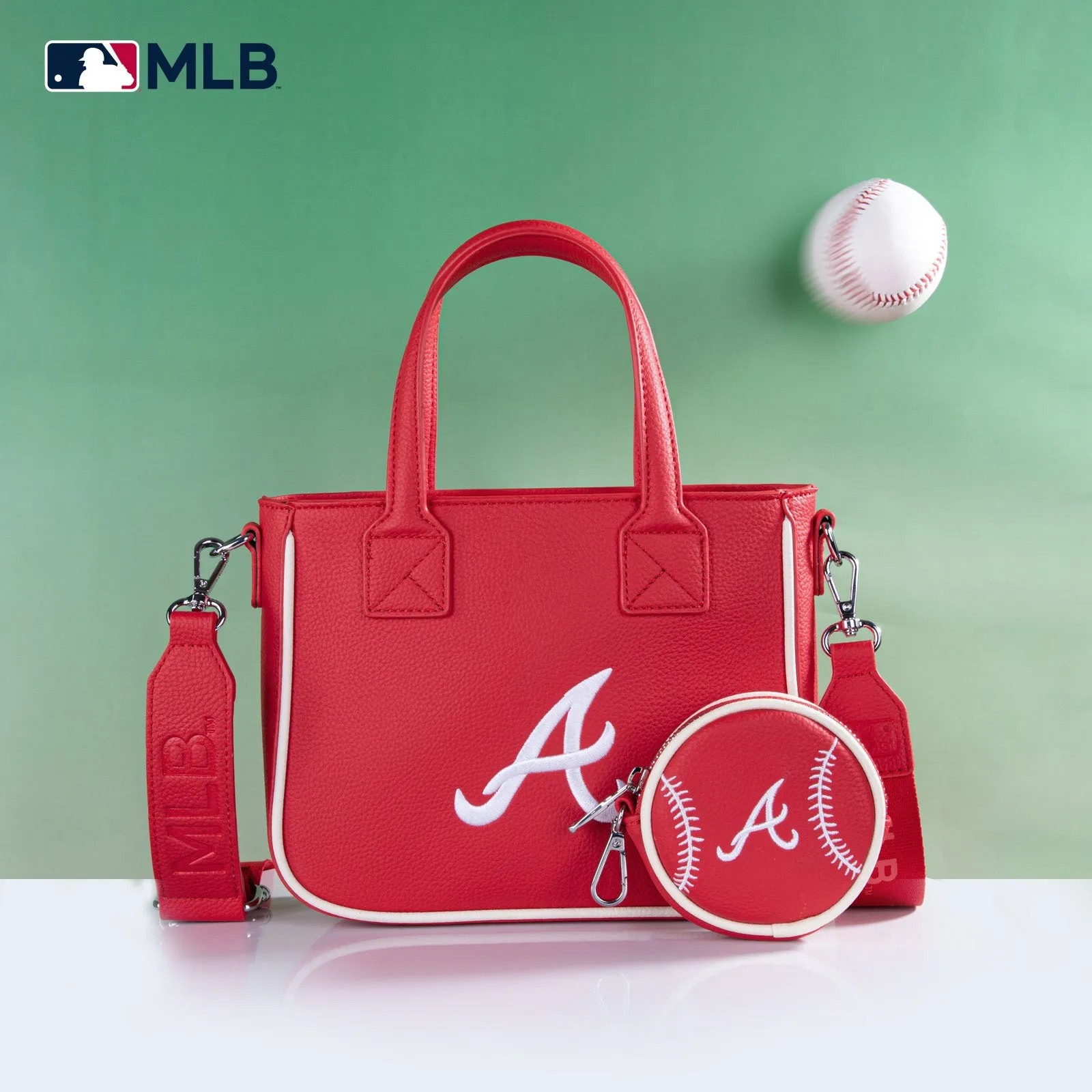 MLB-AB103  MLB Atlanta Braves  Team Tote/Crossbody with Baseball Coin Pouch