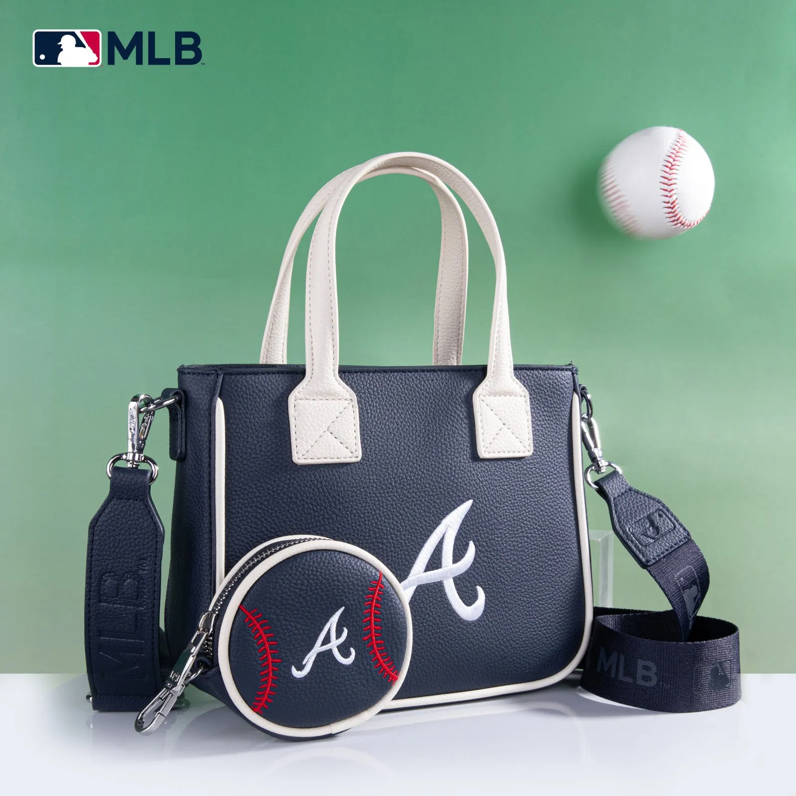 MLB-AB103  MLB Atlanta Braves  Team Tote/Crossbody with Baseball Coin Pouch