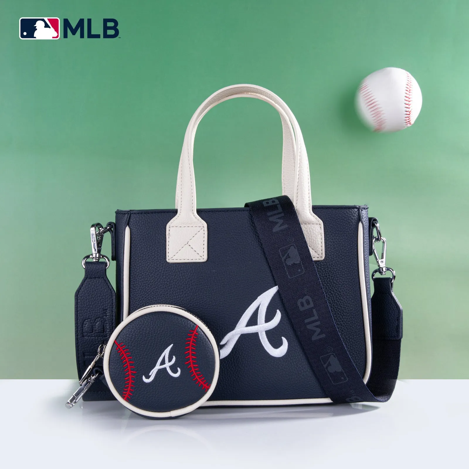 MLB-AB103  MLB Atlanta Braves  Team Tote/Crossbody with Baseball Coin Pouch