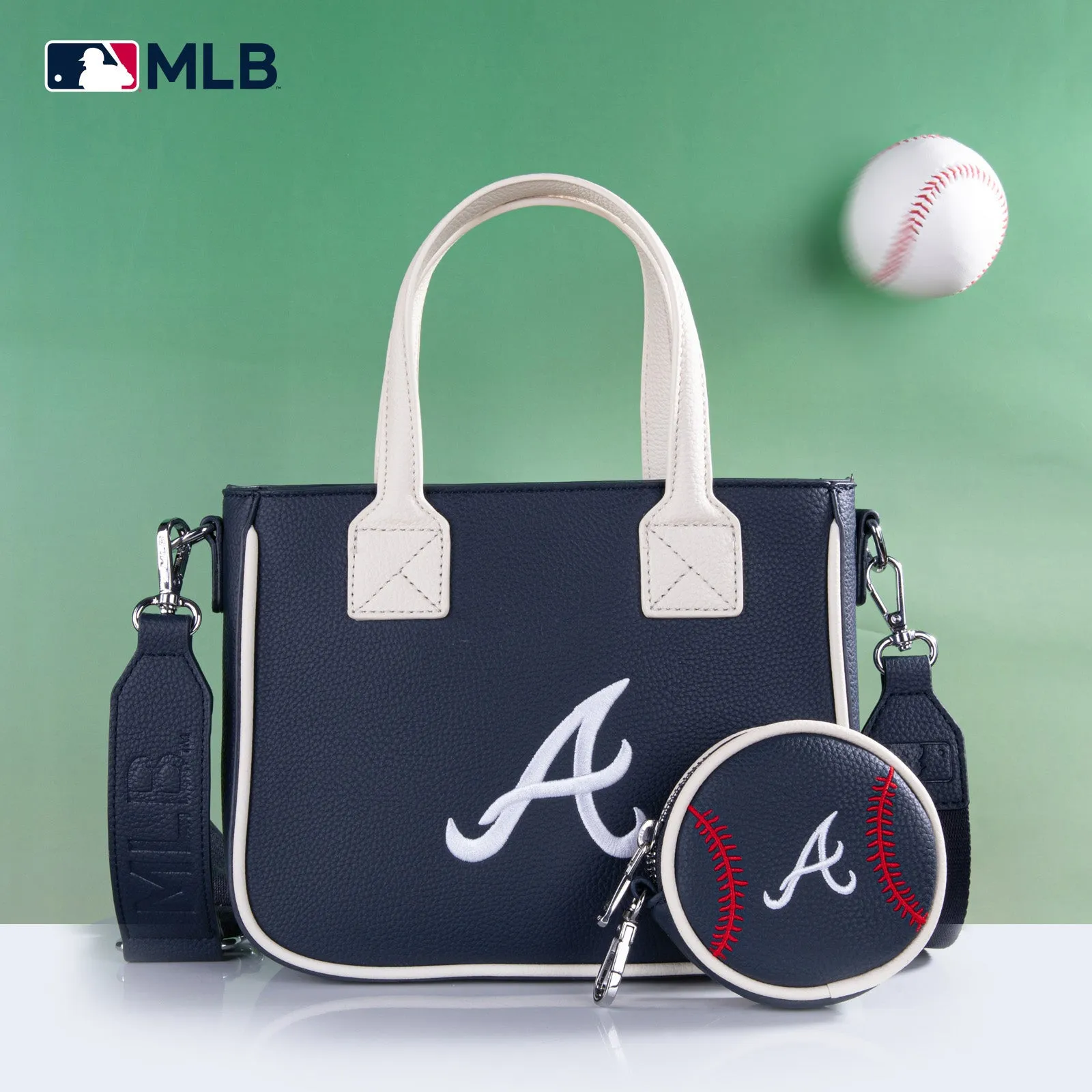 MLB-AB103  MLB Atlanta Braves  Team Tote/Crossbody with Baseball Coin Pouch