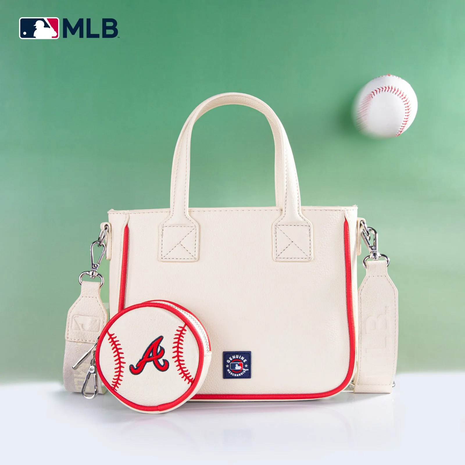 MLB-AB103  MLB Atlanta Braves  Team Tote/Crossbody with Baseball Coin Pouch