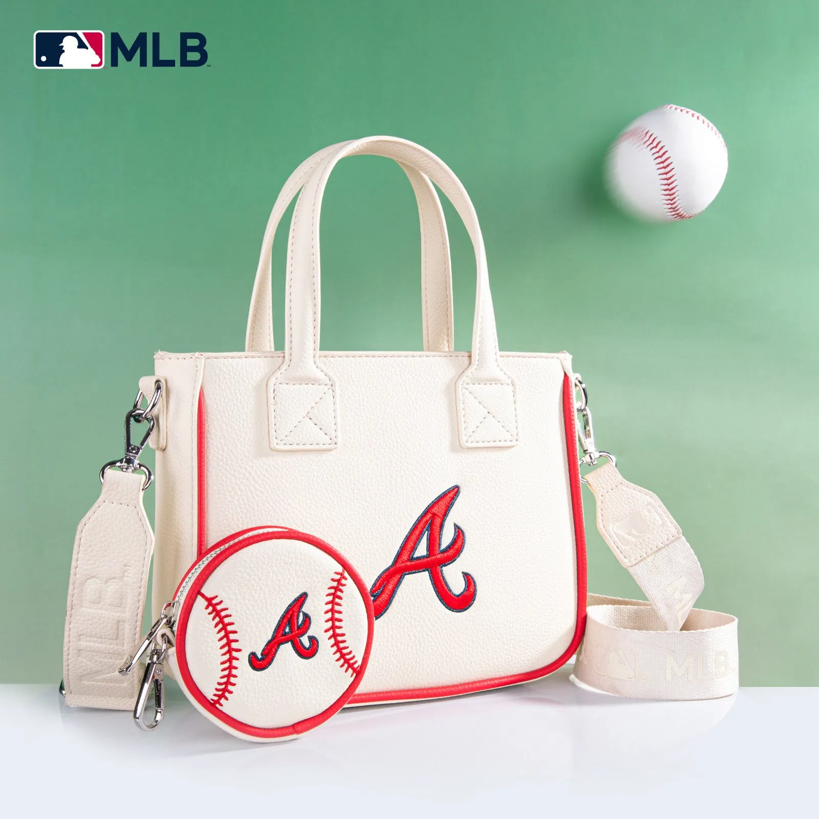 MLB-AB103  MLB Atlanta Braves  Team Tote/Crossbody with Baseball Coin Pouch