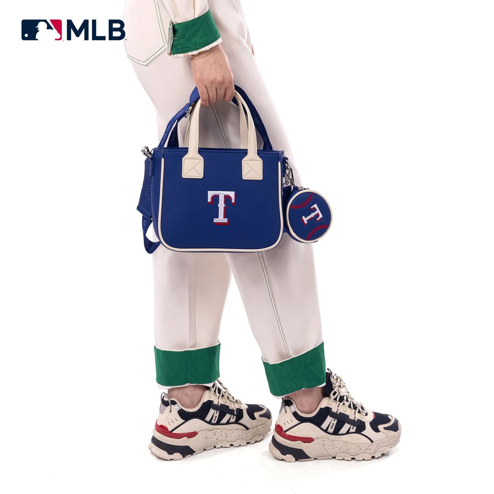 MLB-TX103  MLB Texas Rangers Team Tote/Crossbody with Baseball Coin Pouch