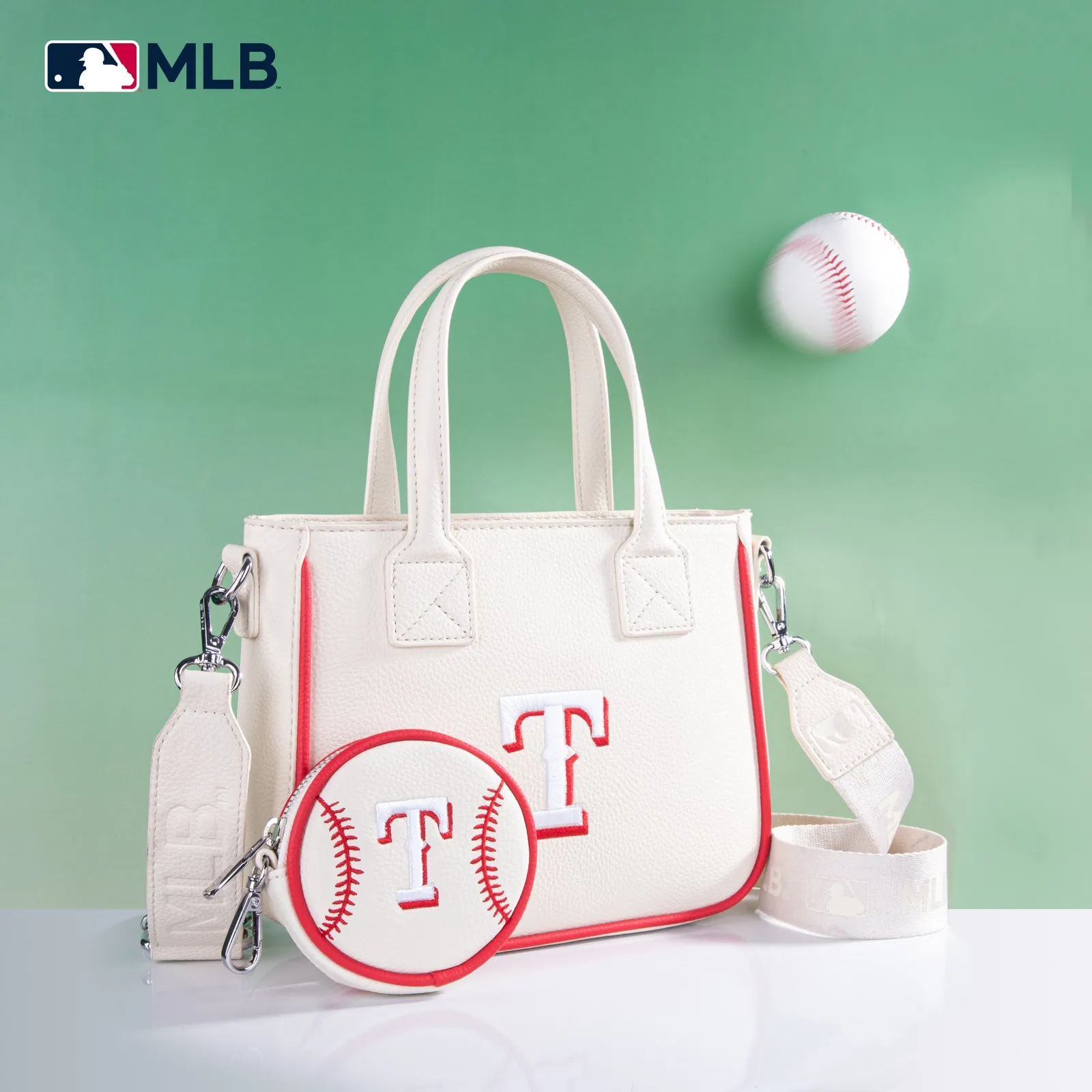 MLB-TX103  MLB Texas Rangers Team Tote/Crossbody with Baseball Coin Pouch