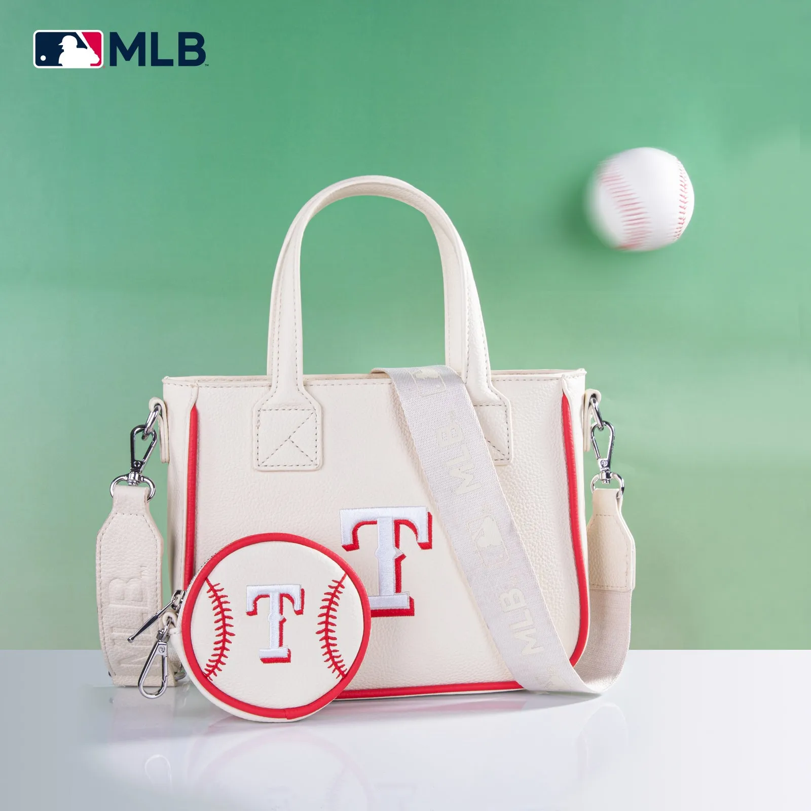 MLB-TX103  MLB Texas Rangers Team Tote/Crossbody with Baseball Coin Pouch