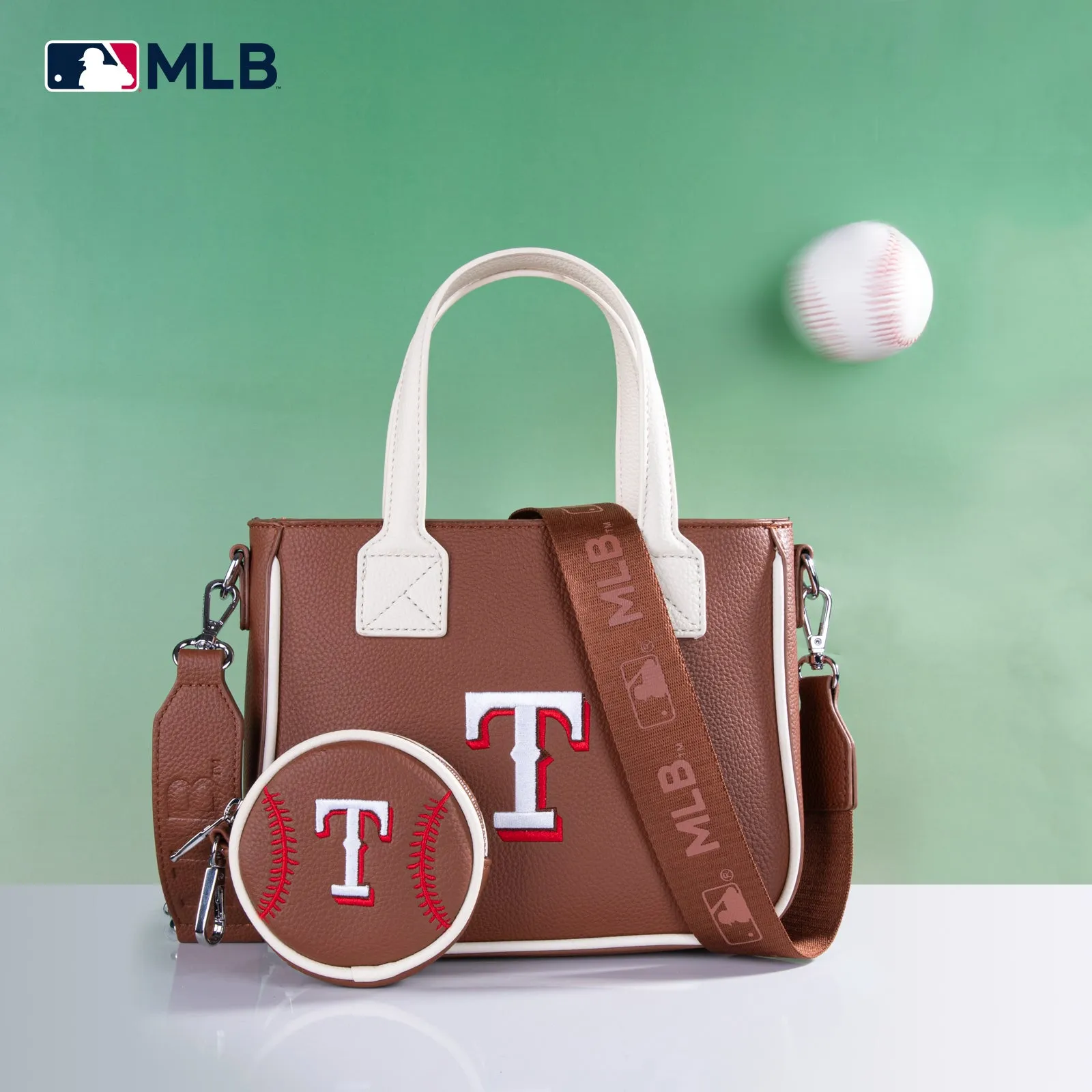 MLB-TX103  MLB Texas Rangers Team Tote/Crossbody with Baseball Coin Pouch