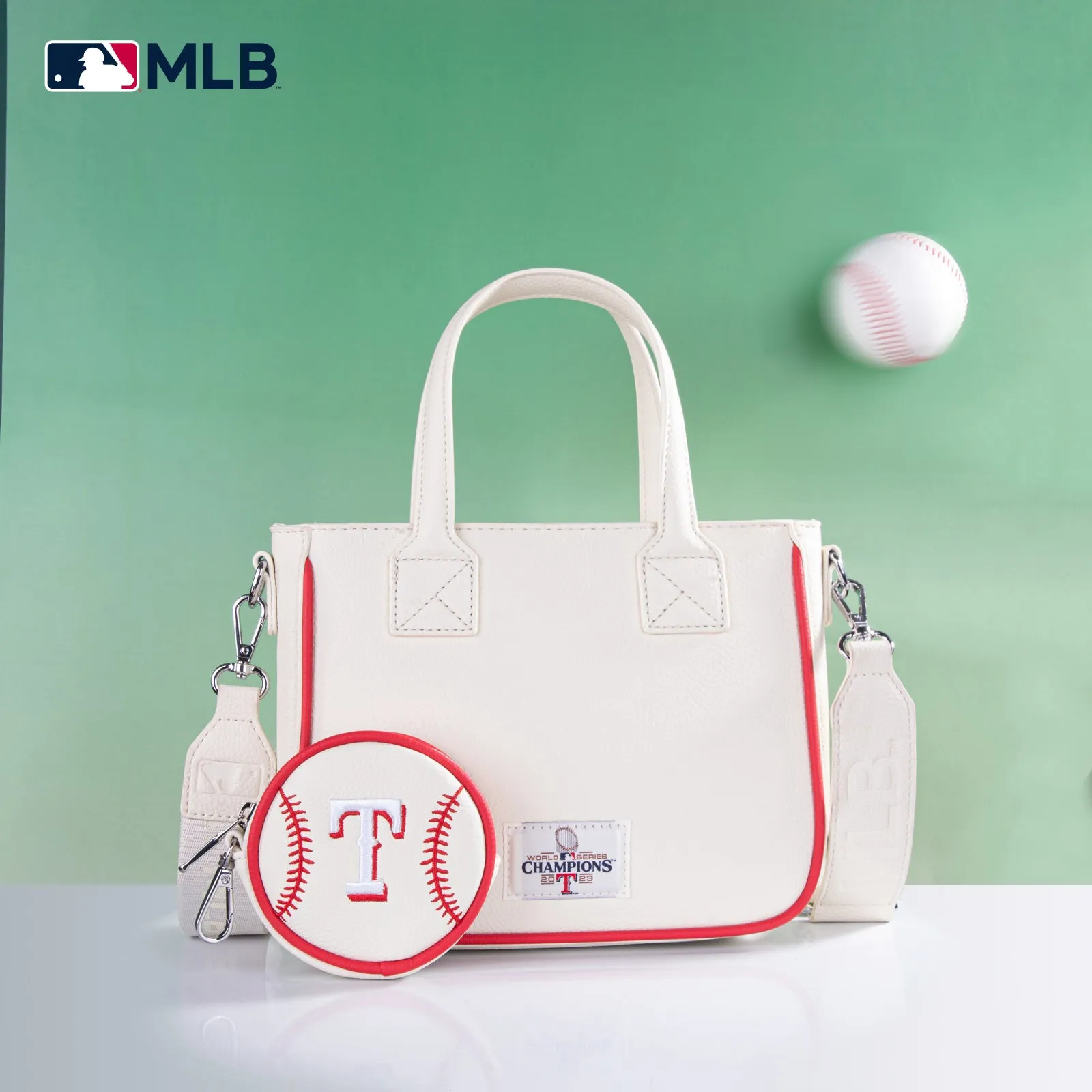 MLB-TX103  MLB Texas Rangers Team Tote/Crossbody with Baseball Coin Pouch