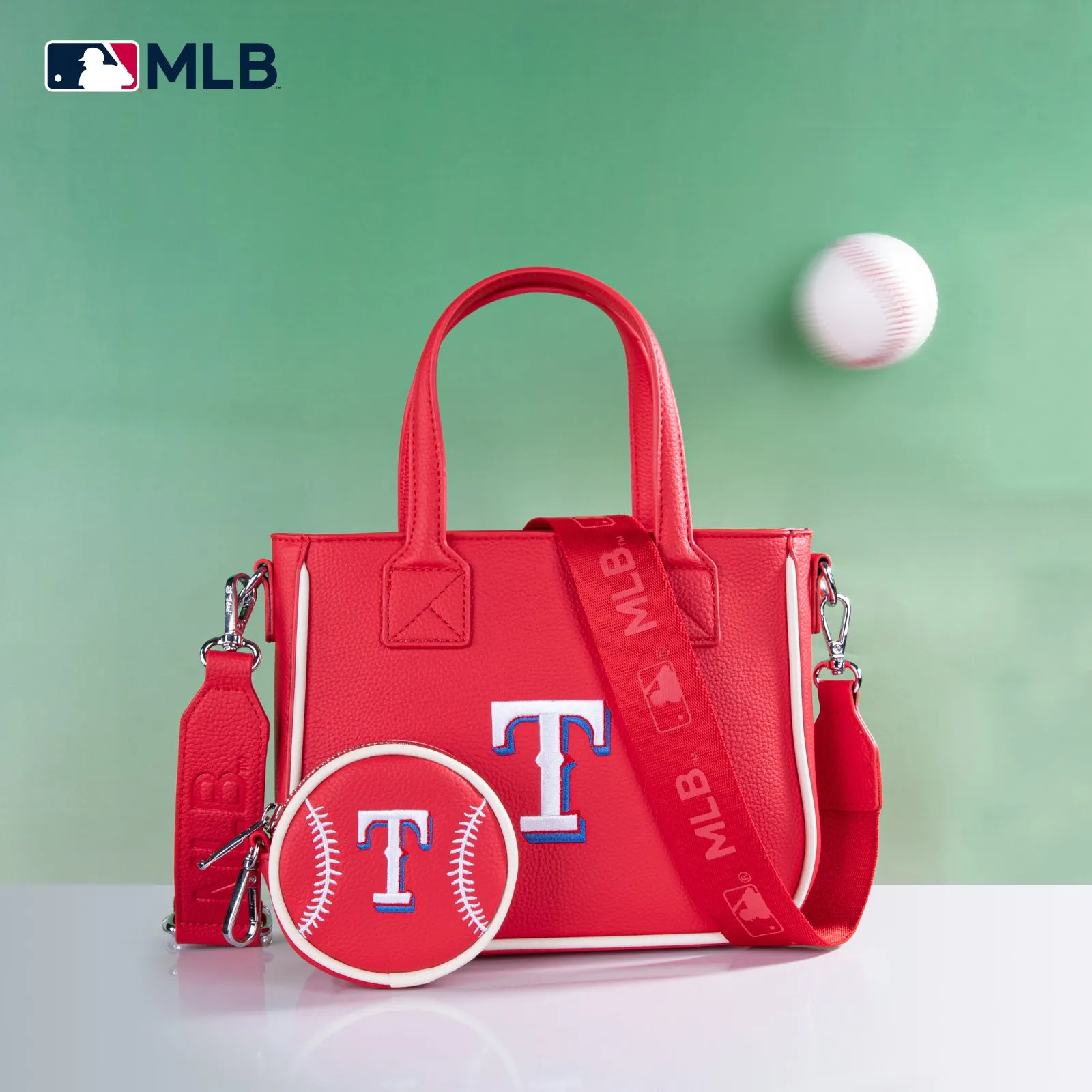 MLB-TX103  MLB Texas Rangers Team Tote/Crossbody with Baseball Coin Pouch