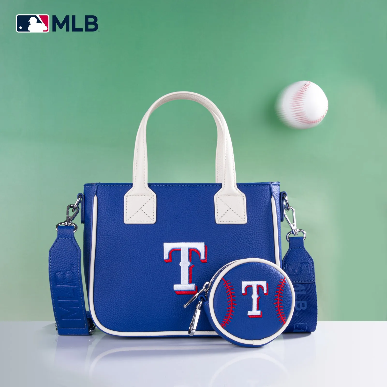 MLB-TX103  MLB Texas Rangers Team Tote/Crossbody with Baseball Coin Pouch