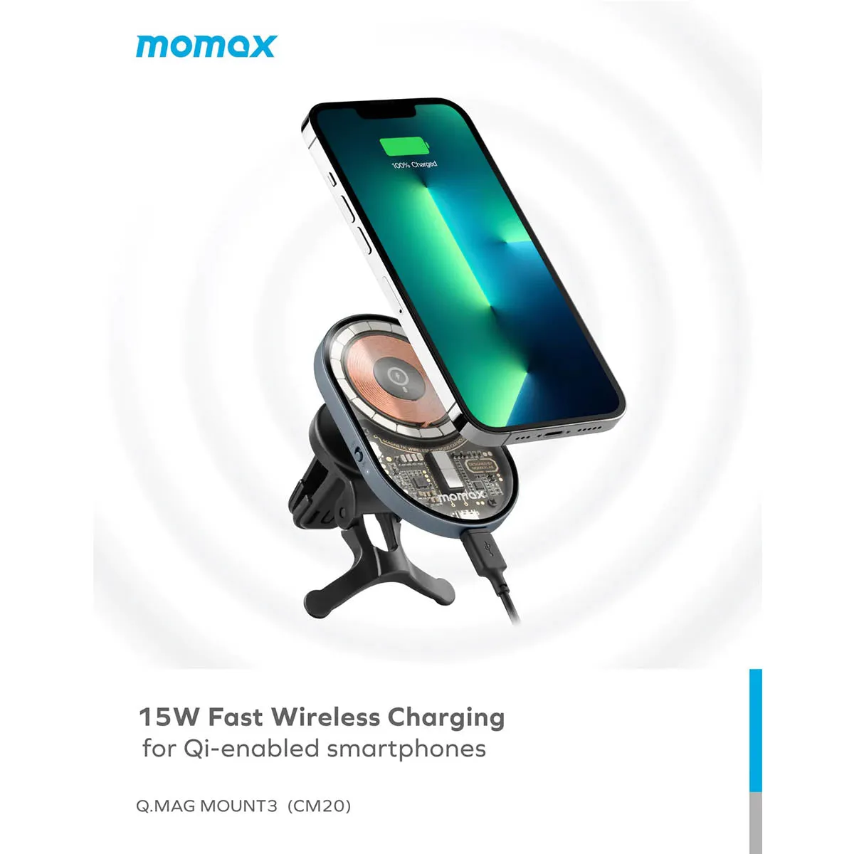 Momax Q.Mag Mount3 15W Magnetic Wireless Charing Car Mount