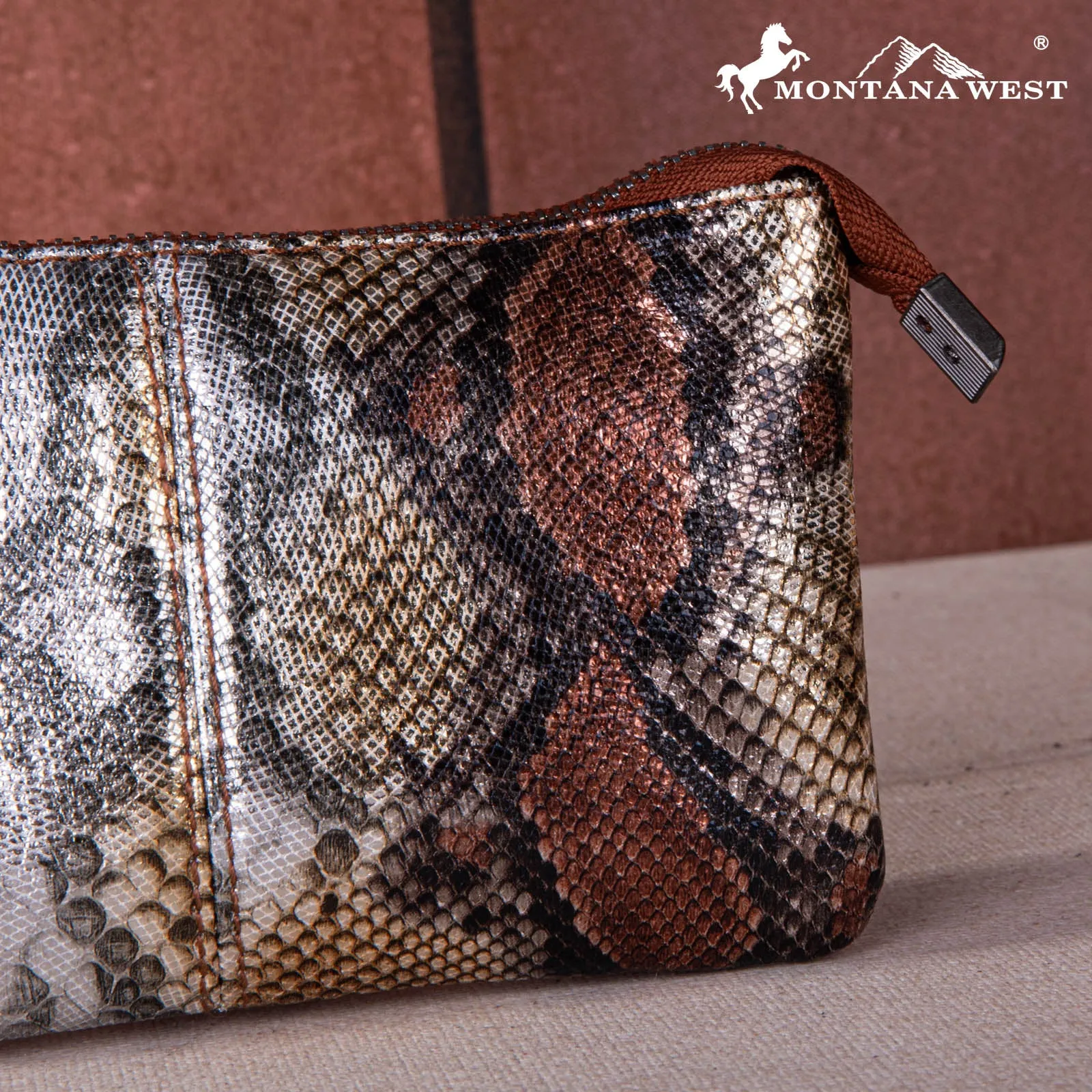 MW1260-181 Montana West Snake Print Ring Handle Wristlet Clutch Bag