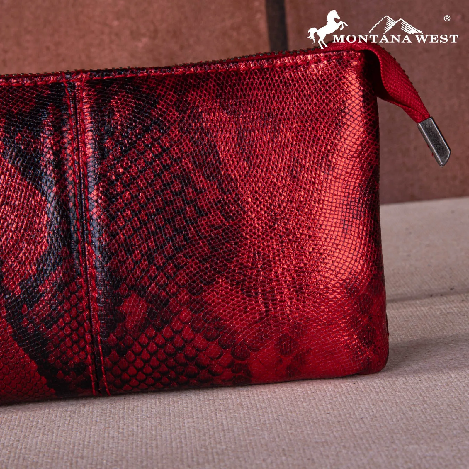 MW1260-181 Montana West Snake Print Ring Handle Wristlet Clutch Bag