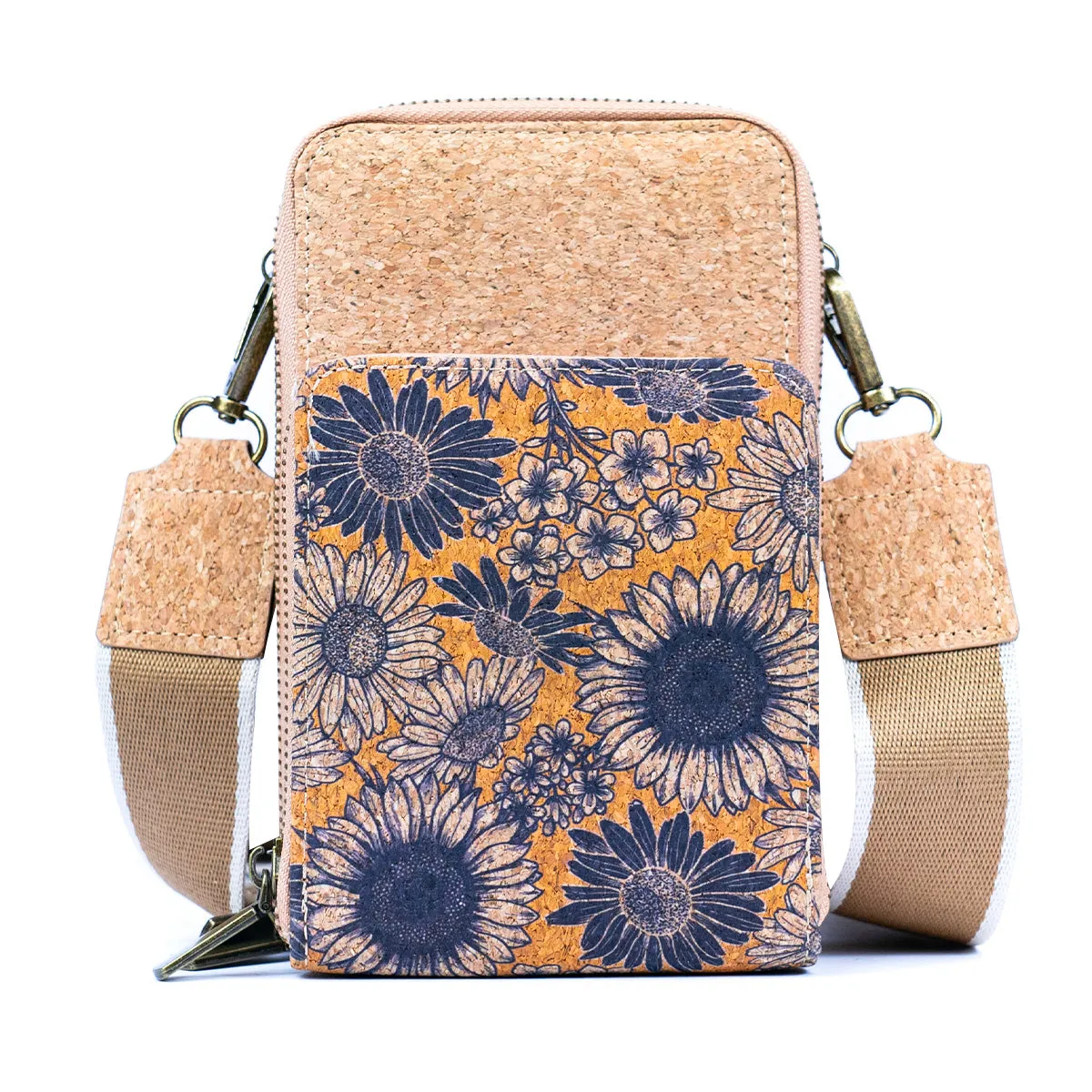 Natural Cork Women's Crossbody Phone Bag with Triple Zipper Design BAG-2311