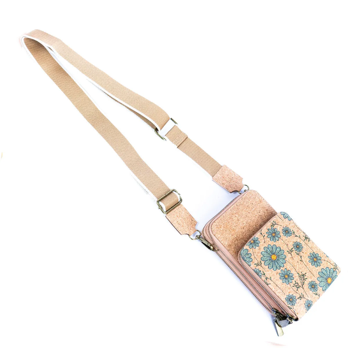 Natural Cork Women's Crossbody Phone Bag with Triple Zipper Design BAG-2311