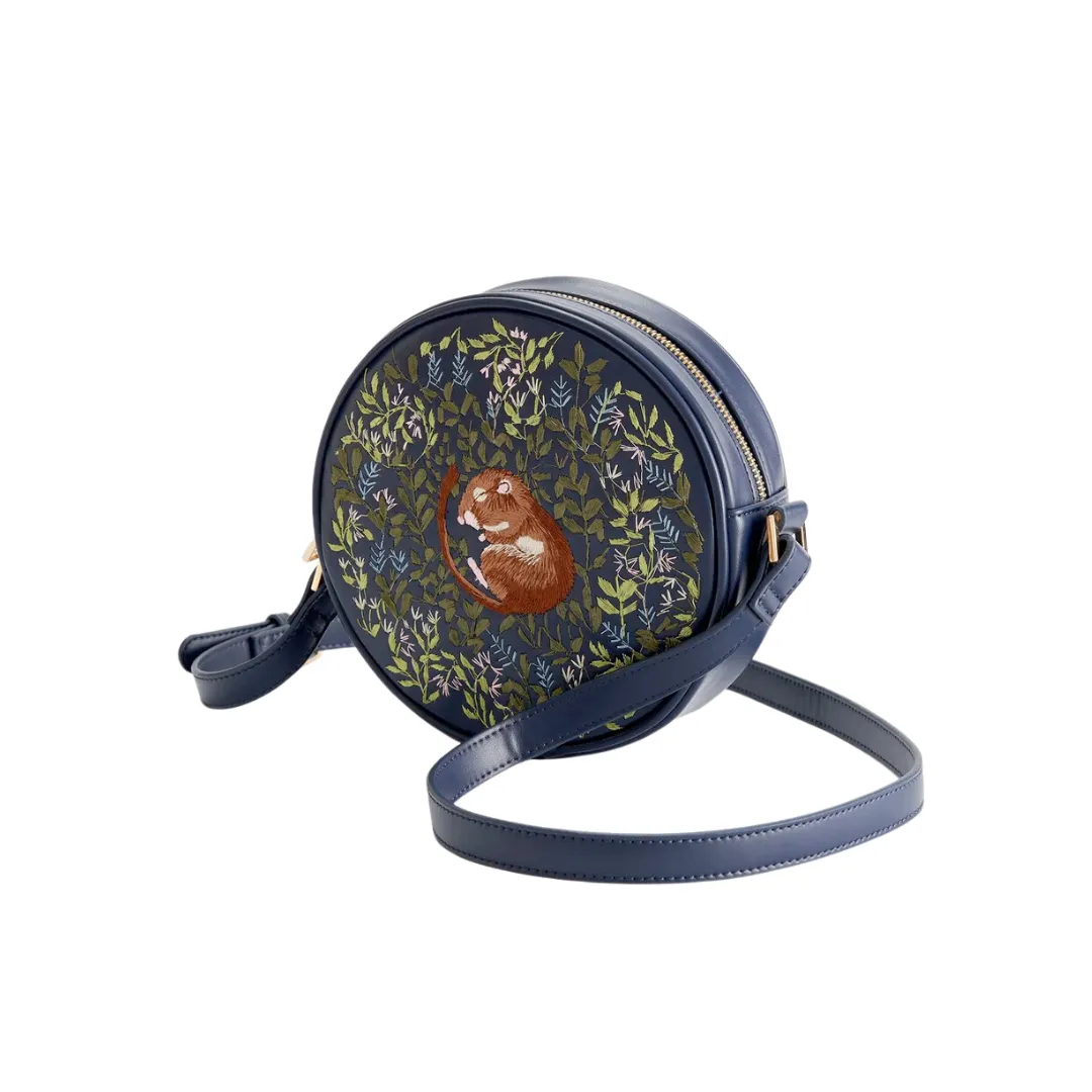 Navy Circle Bag With Embroidered Dormouse