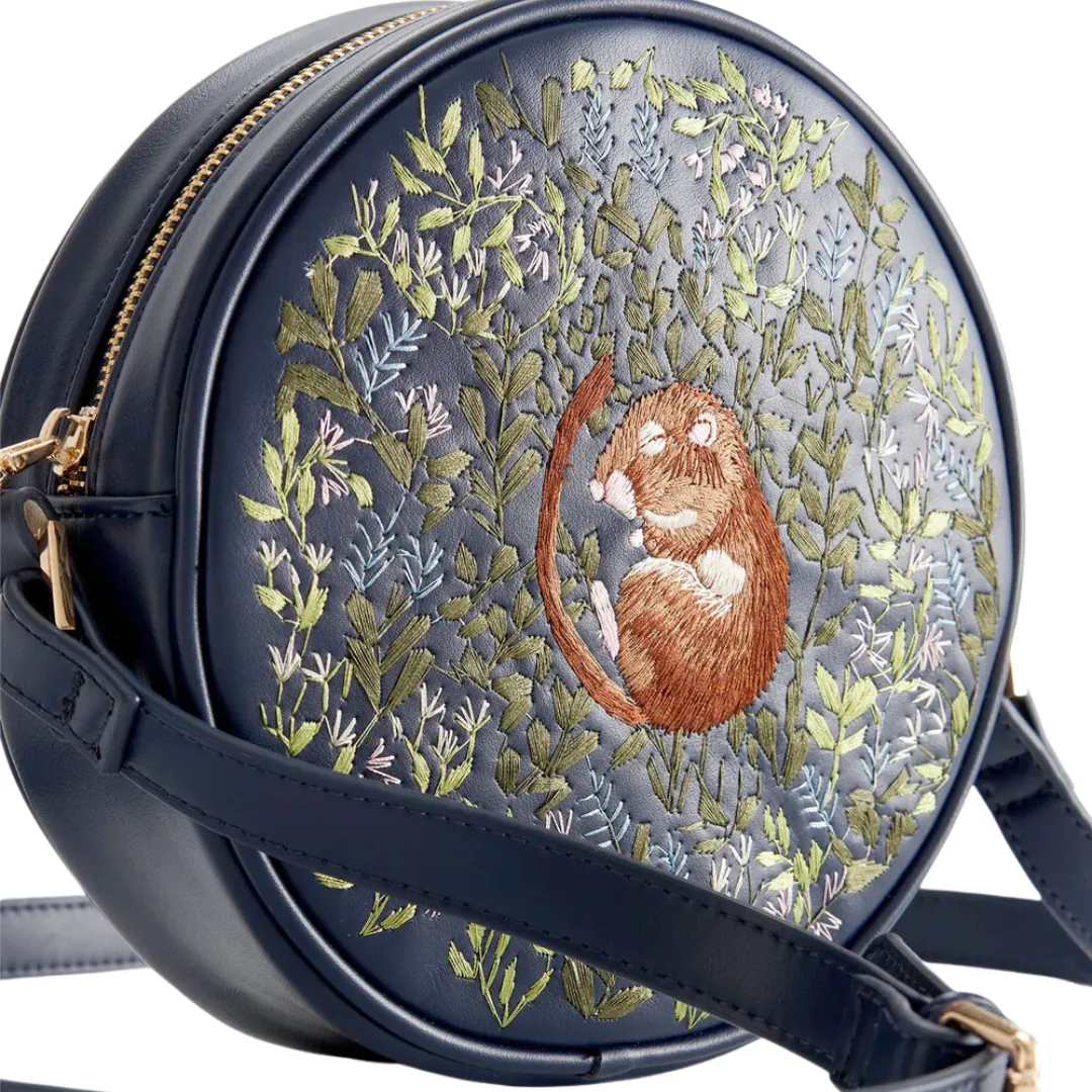 Navy Circle Bag With Embroidered Dormouse