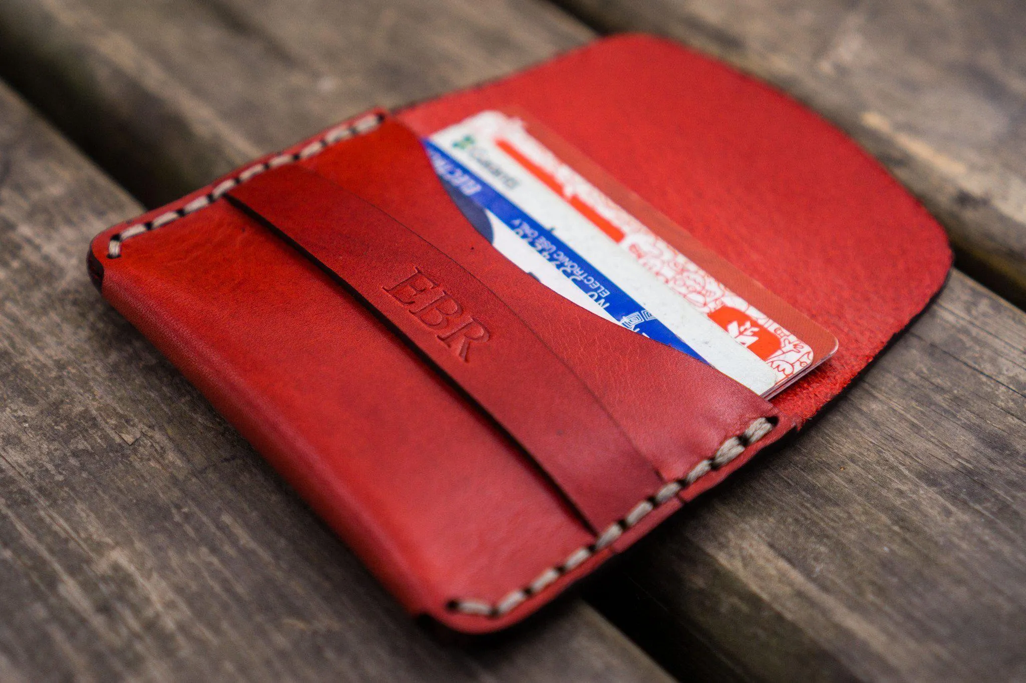 No.36 Personalized Basic Flap Handmade Leather Wallet - Red