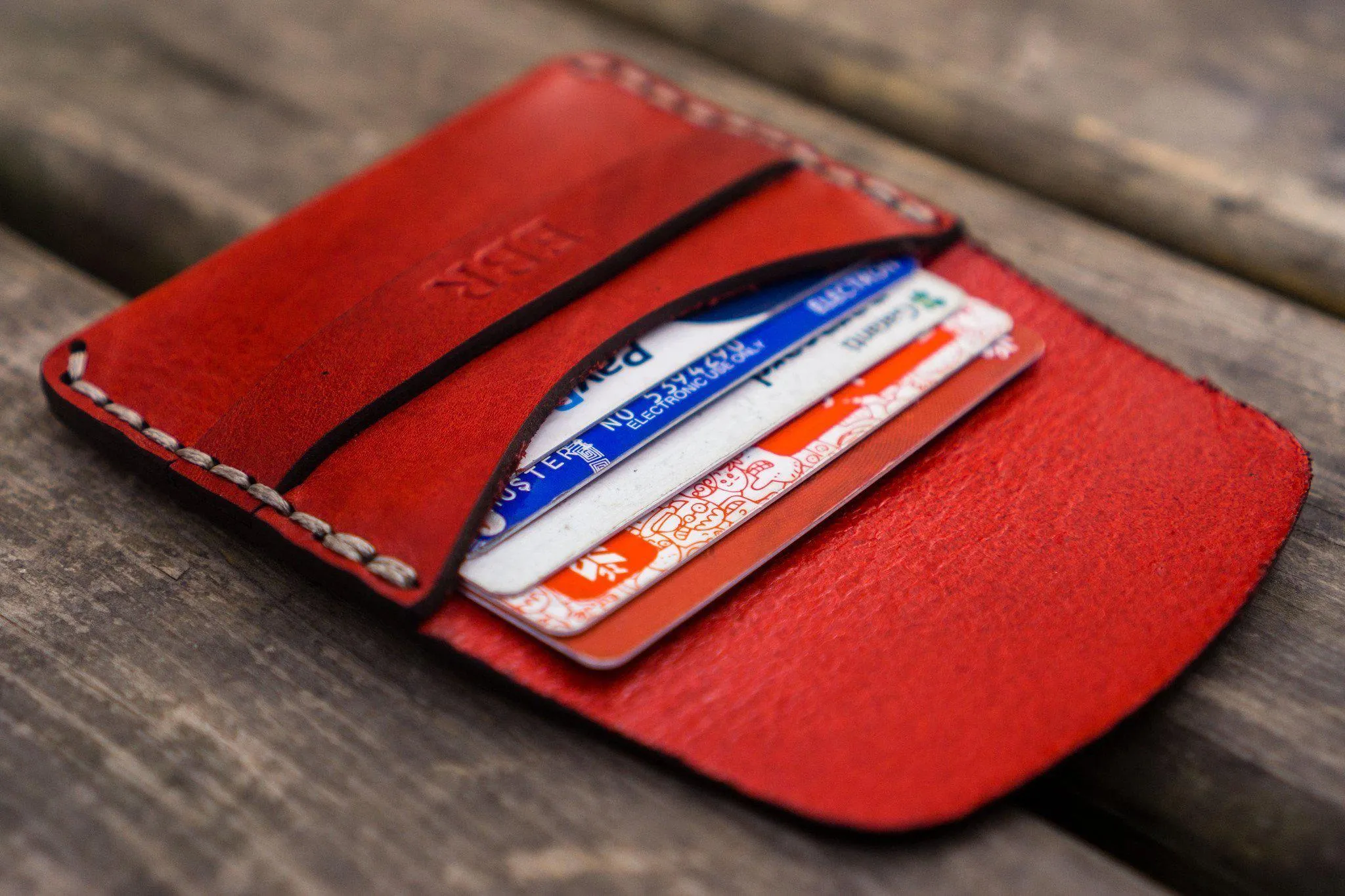 No.36 Personalized Basic Flap Handmade Leather Wallet - Red