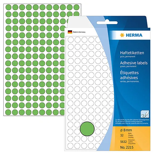 Office Pack Multi-purpose Labels Round 8mm Green (2215)